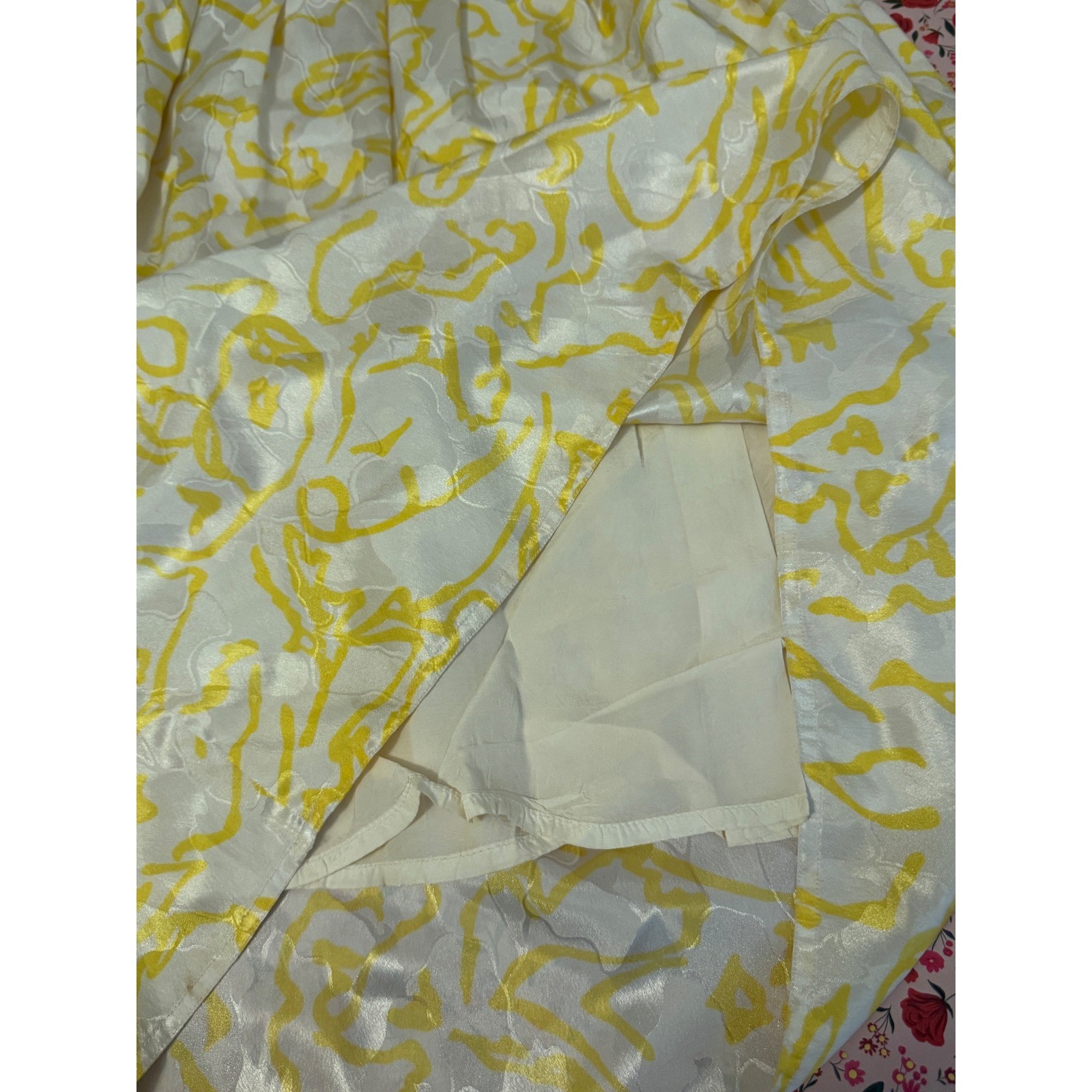 Vintage J. Gallery Yellow White Abstract Print 2 Piece Skirt Set Size 9/10 e3