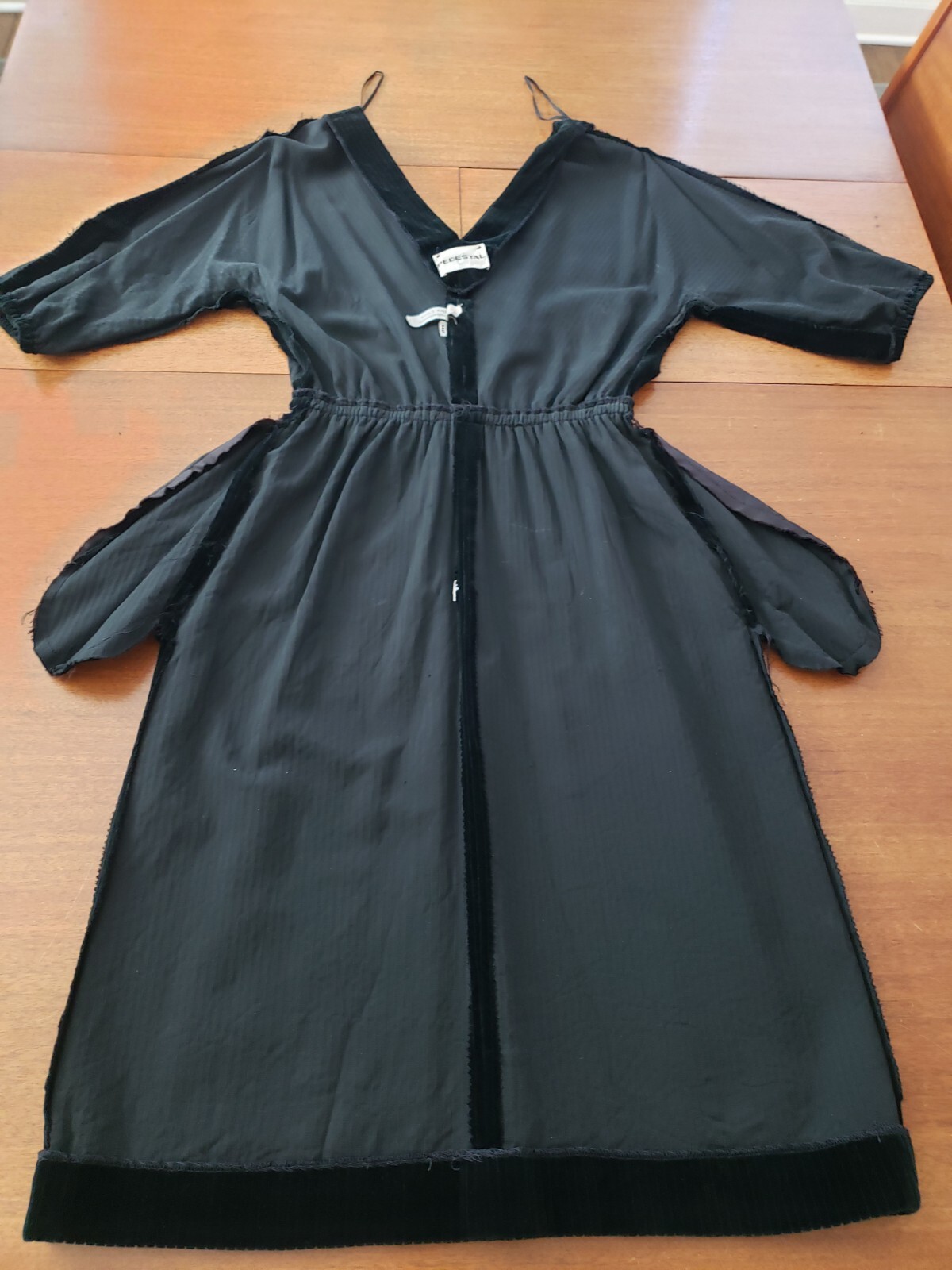 Vtg Pedestal Originals Dress Velvet Corduroy Like V Neck Black Sm