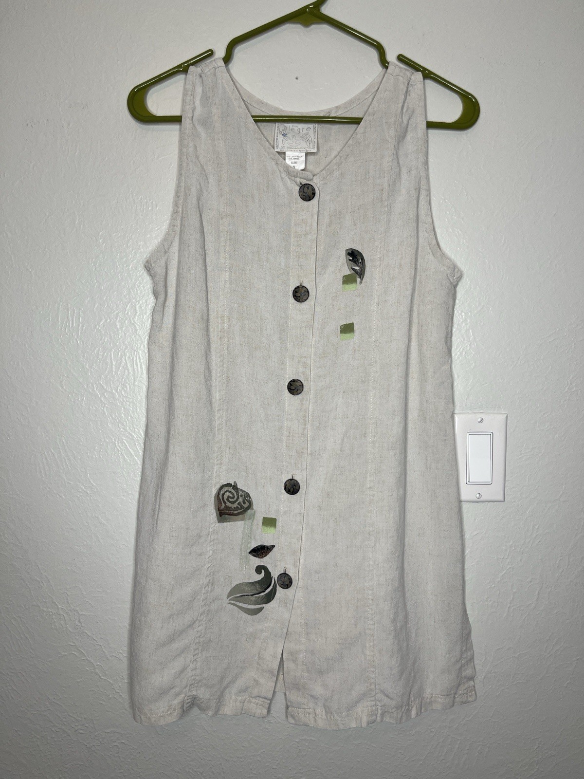 Vintage 90s Linen Blend Play Alegre Hand Painted Button-up Dress Art Wear
