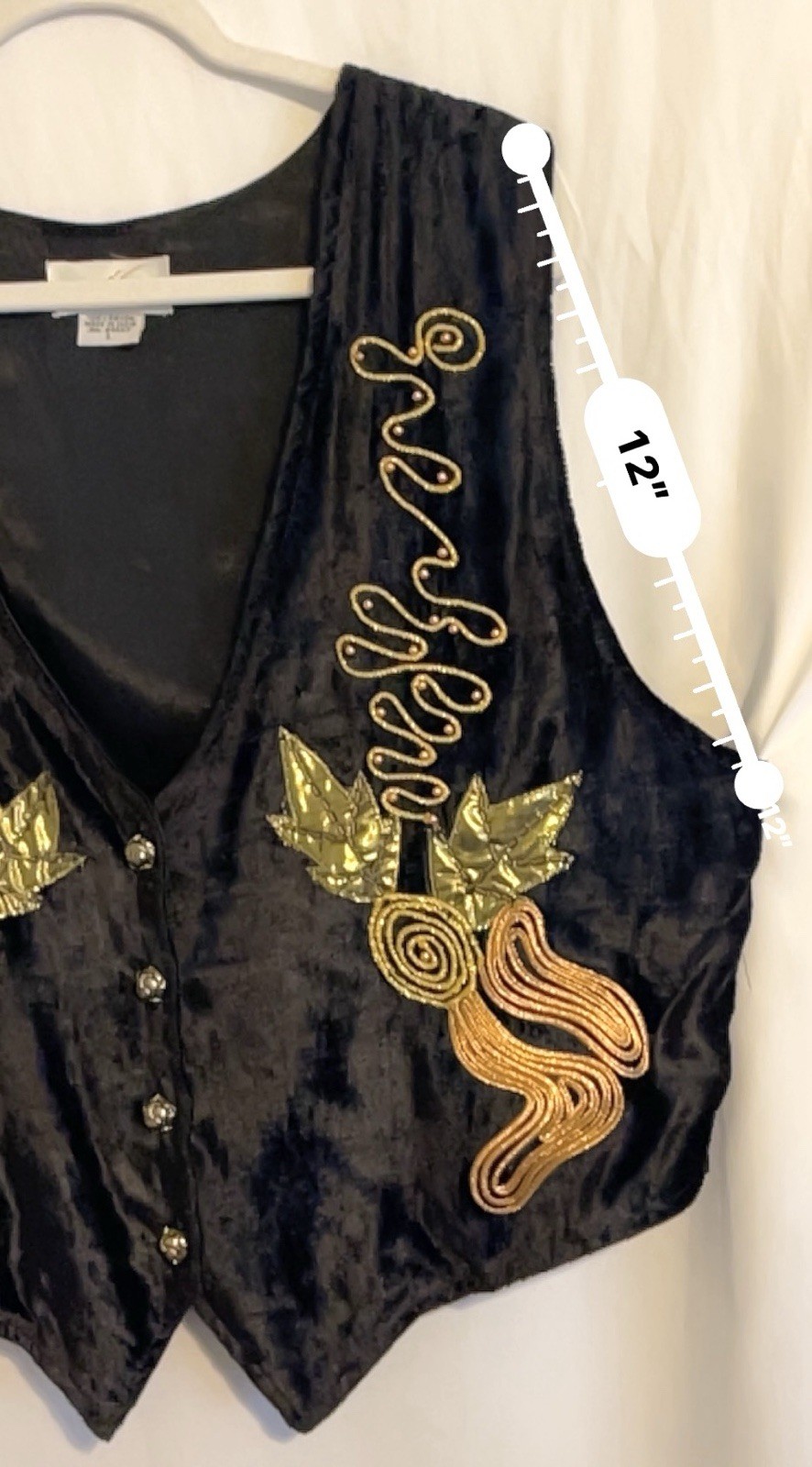 The Icing Vintage Vest Rayon Velvet Look Embroidered Black Copper Gold Women’s L