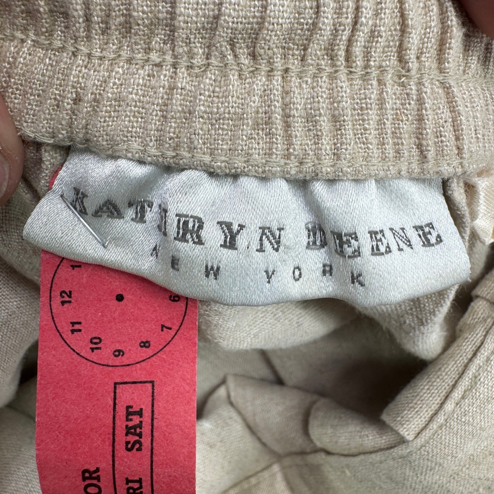 Vintage Kathryn Deene Skirt Women XL Beige Linen Blend Pleated Button Classic