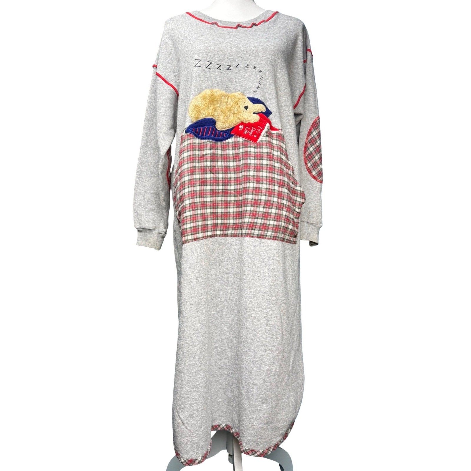 Vintage 1997 Dog Life Sleep Shirt Plaid Patchwork Nightgown USA OSFA