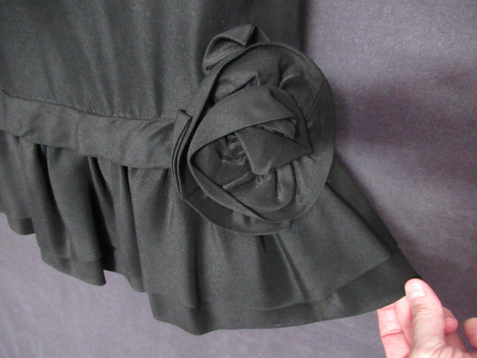 50’s Vintage SABA Juniors Black Sleeveless Fitted Pleated Rosette Party Dress M