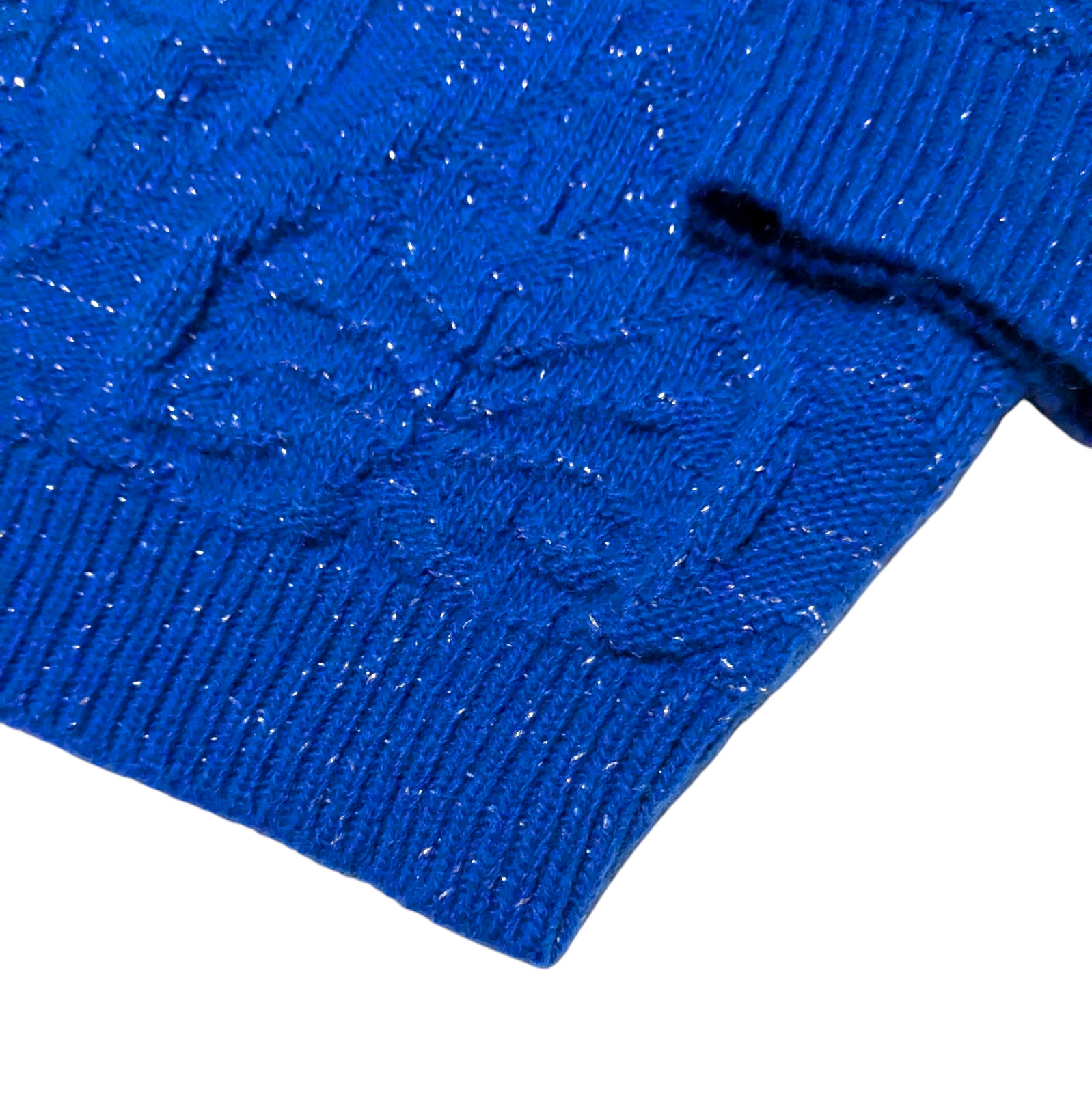 Vintage Women’s M Knit Sweater Top Blue Silver Metallic Retro Preppy Glam 1980s