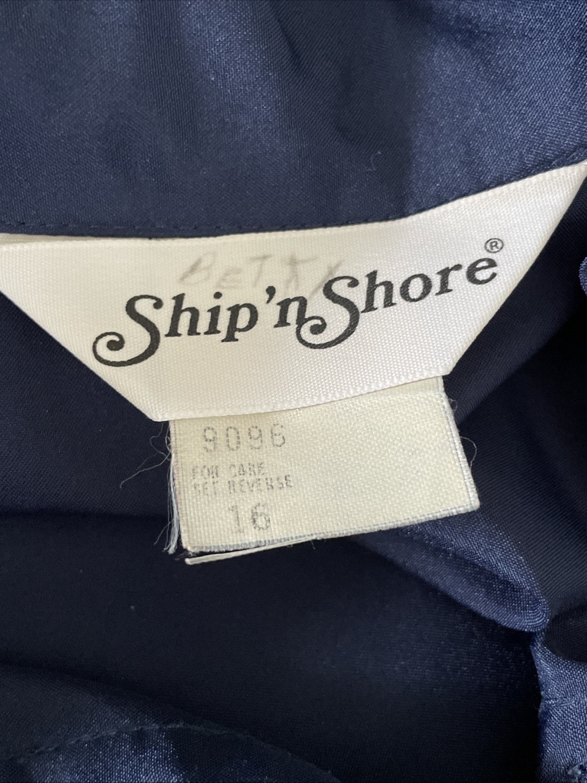 Vtg 60s Ship ’n Shore Navy Blouse Size 16 Detachable Ruffle Bow Tie Button Up