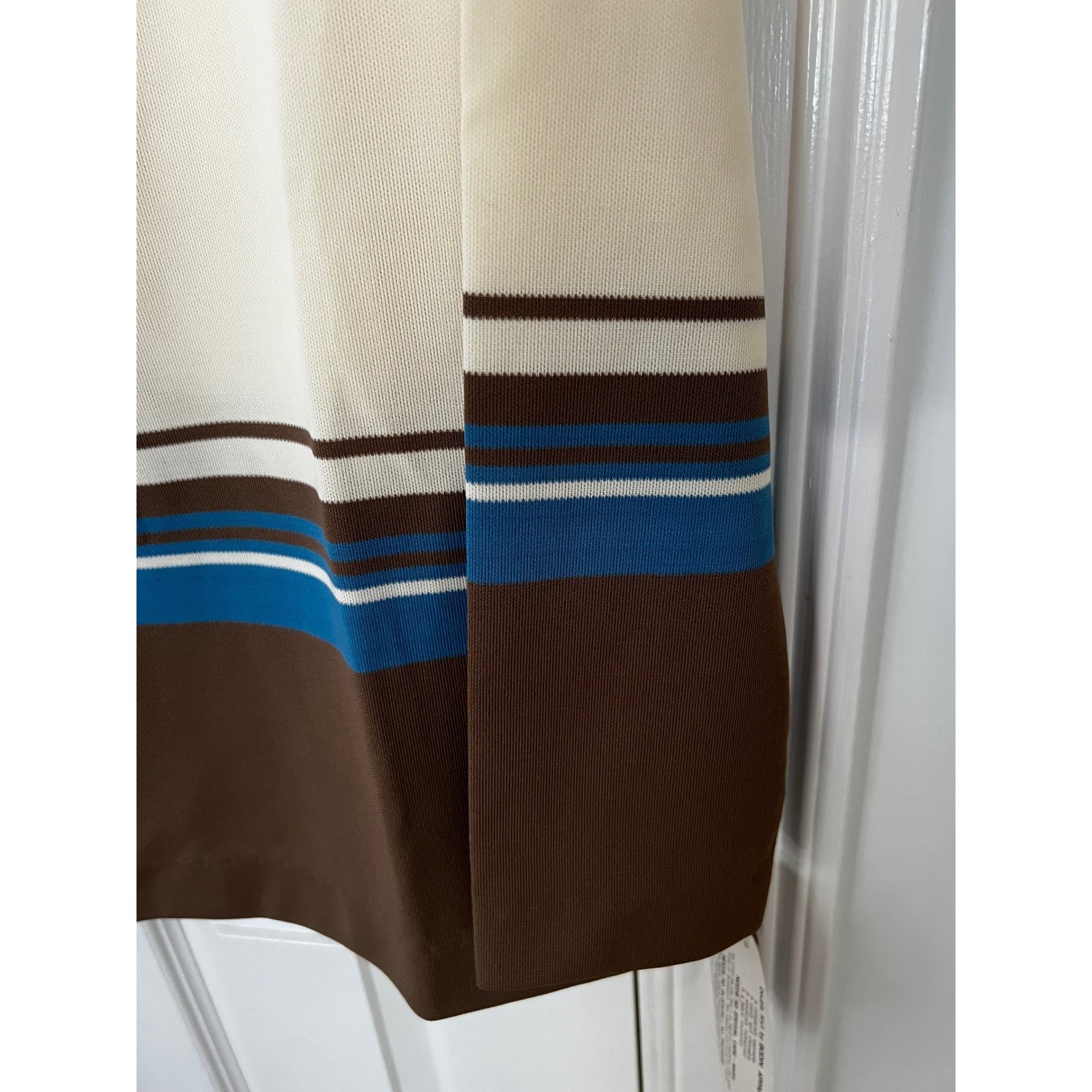 Vintage Bodin Knits 70s Striped Double Knit Top Cream Brown Blue Mod NWT 8406 14