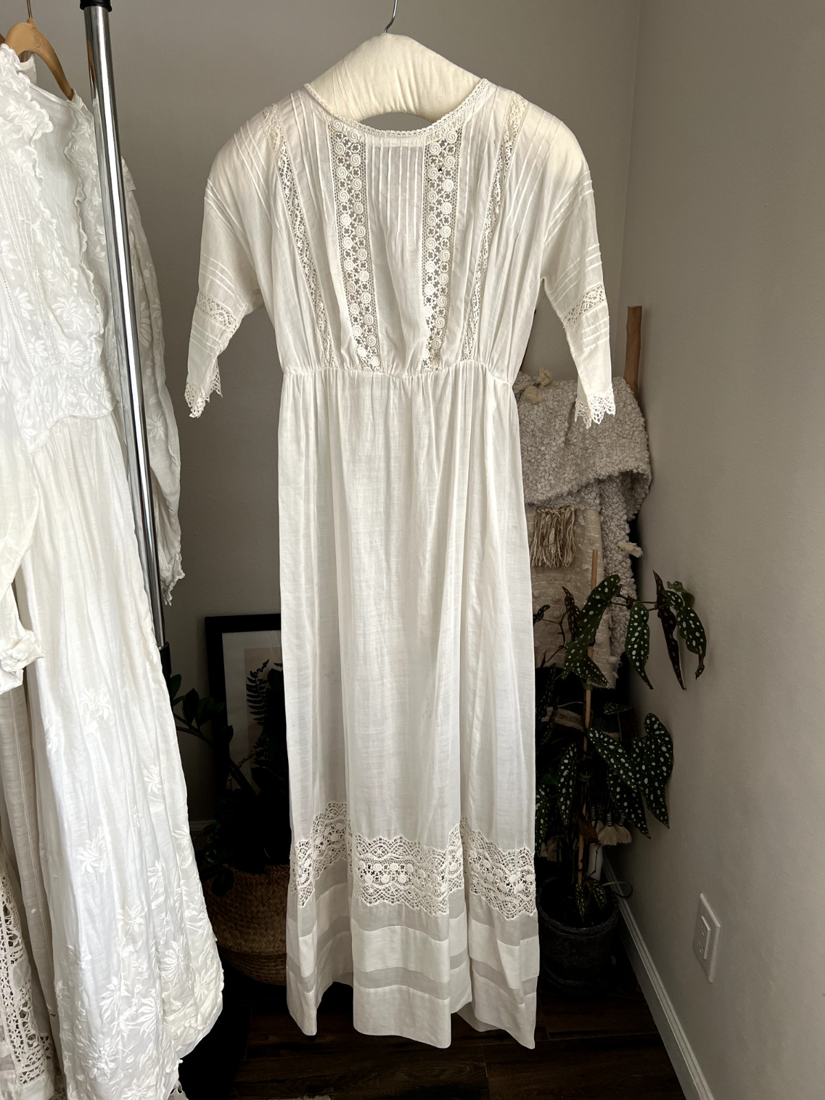 Antique Edwardian Irish Lace Pintucking Cotton Lawn Lingerie Tea Summer Dress