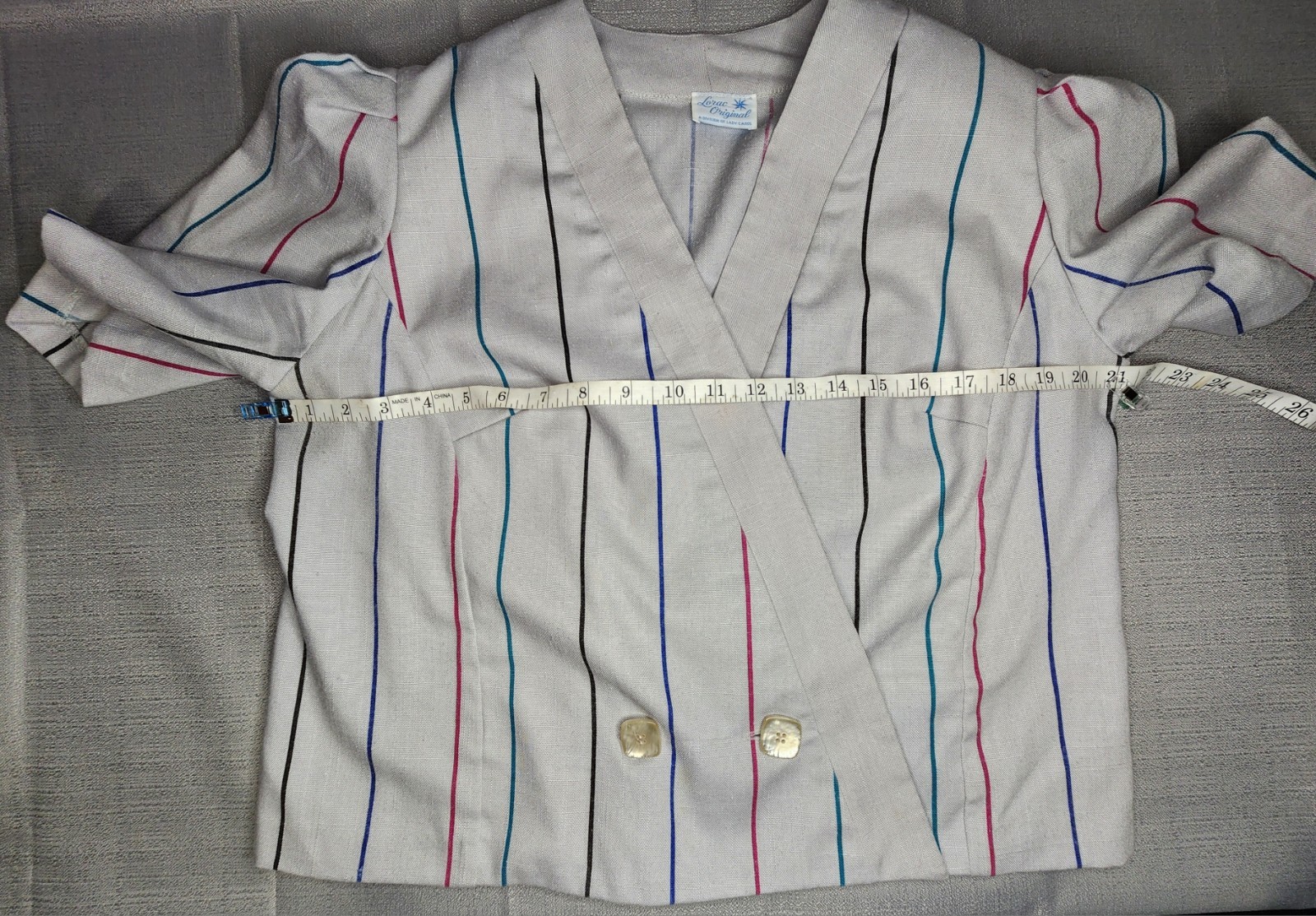 Vintage 80s Lorac Original SS Multi-Colored Striped Double Breasted Women’s Top