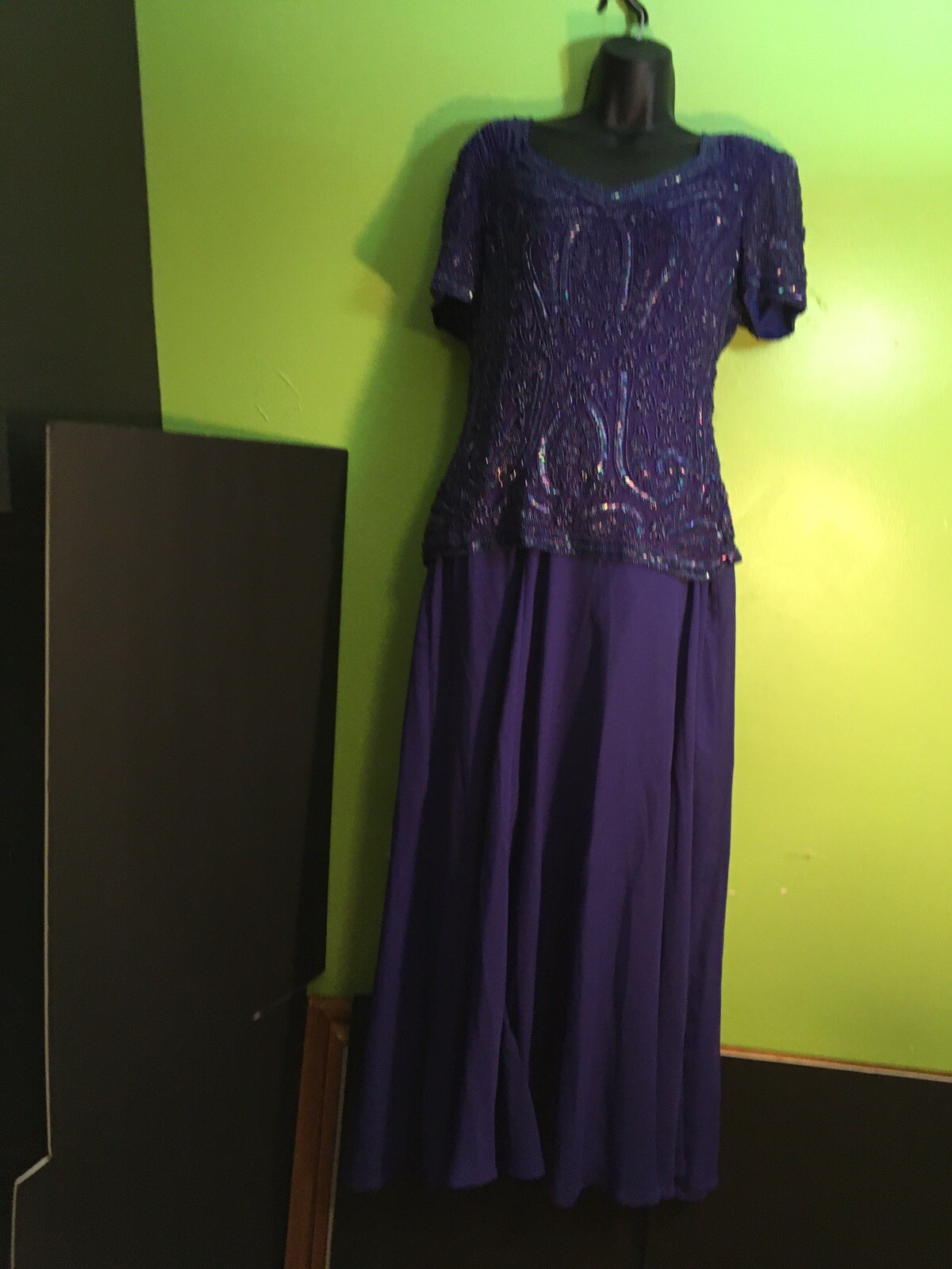 Vintage Stenay Stunning Evening beaded Dress Marine Blue Size 6 With Nice Design