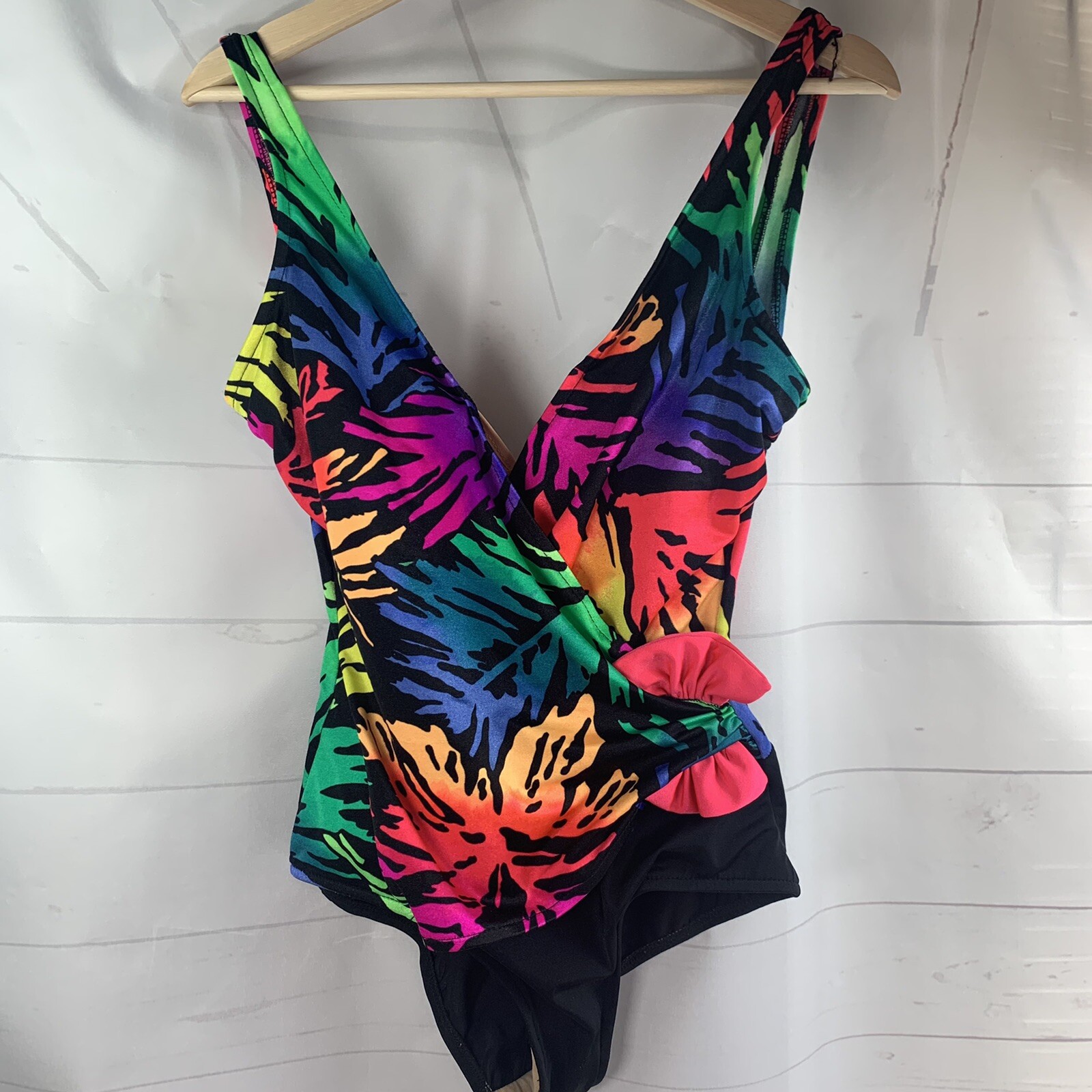Catalina Neon Splash One Piece Swimsuit Bathing Suit Size 10 USA Vintage 1980s