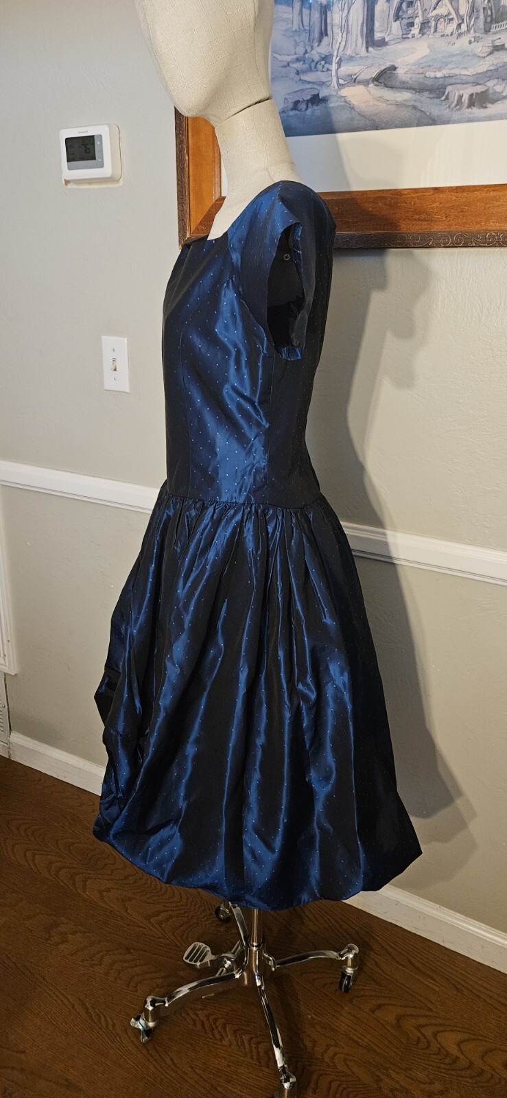 Vintage 1980s Blue Polka-dot Bow Bubble Skirt As Pictured