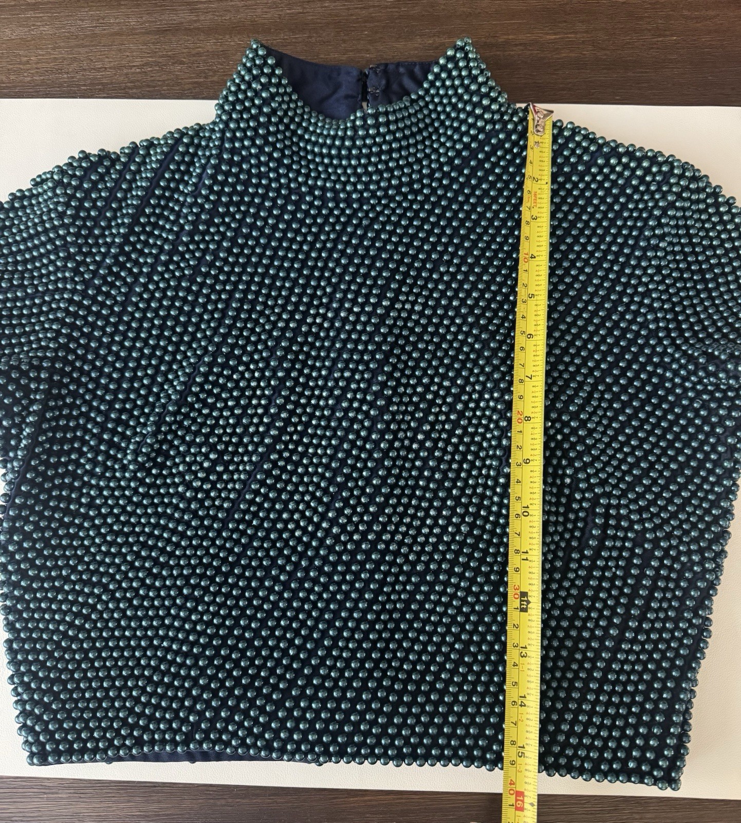 Vintage 80s VIE Victoria Royal Heavy Faux Pearl Beaded Mock Neck Blouse Top 10