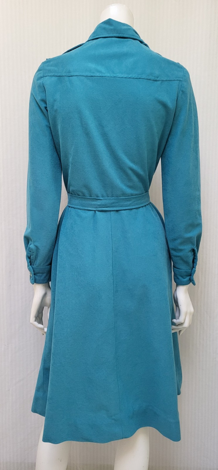 Vintage Teal Ultrasuede Button Front Shirt Dress w/ Tie Belt – Size S – EUC