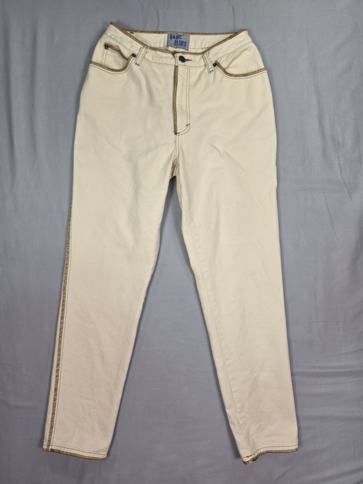 Vintage Basic Blues by Breaker Jeans Cream Gold Stitch High Waist *AS-IS*