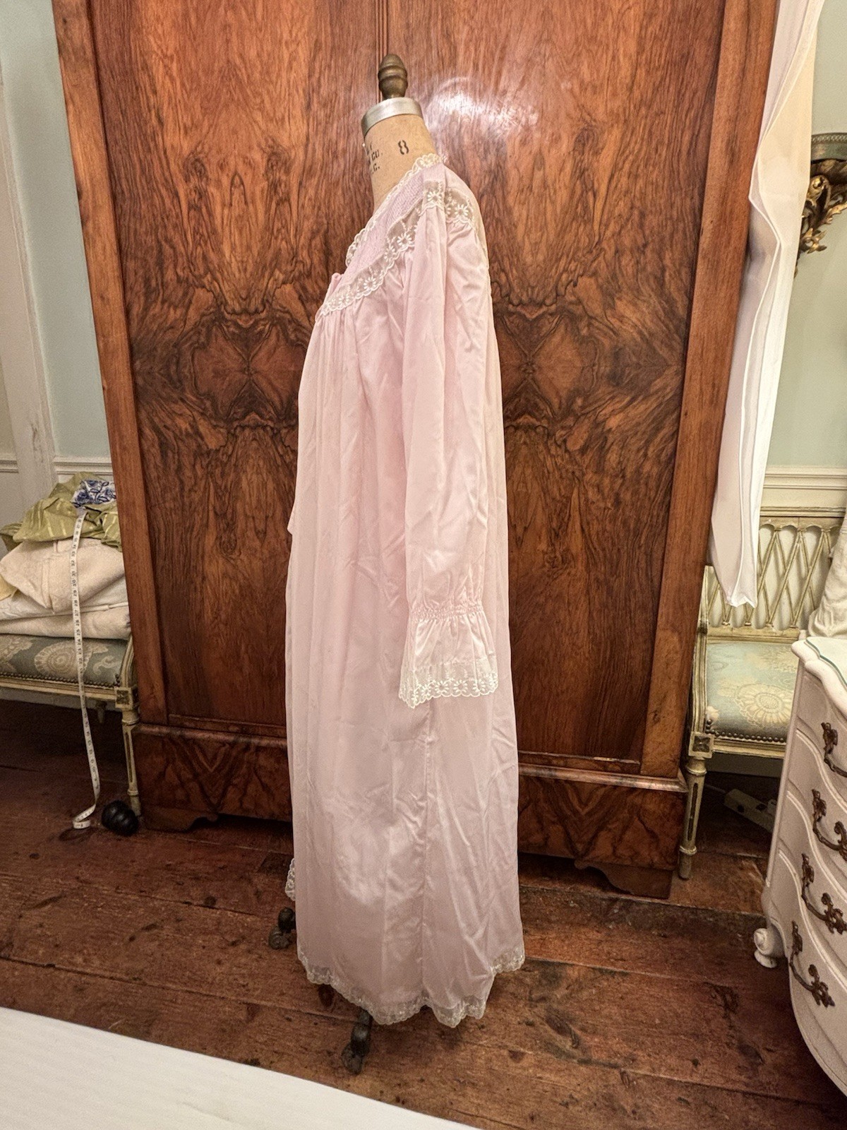 Vintage Italian Nightgown Housecoat Pale Lilac Lace Made in Italy