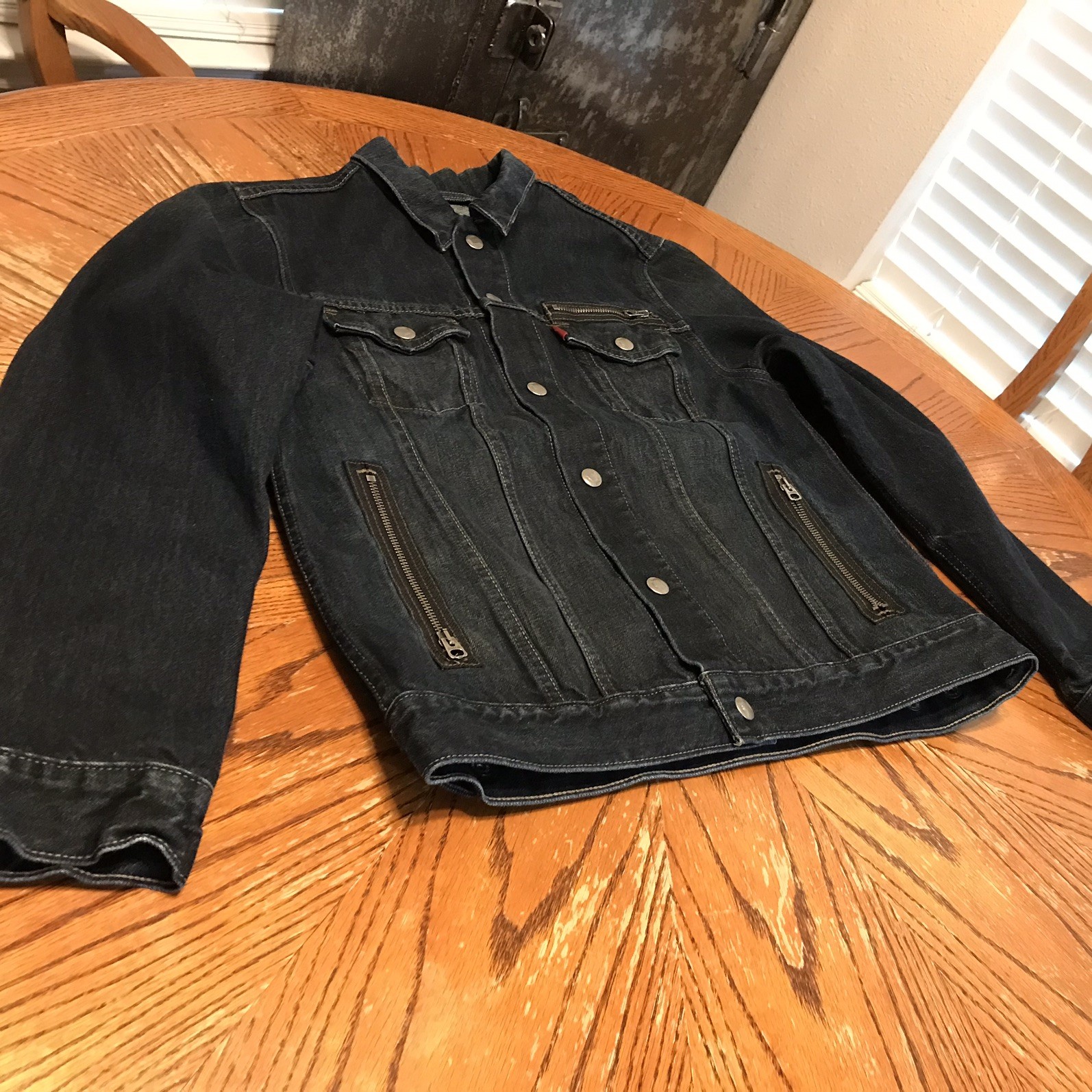 LEVIS Jean Jacket Moto Style Trucker #57540 Denim Zipper Rare Snaps Vintage XL