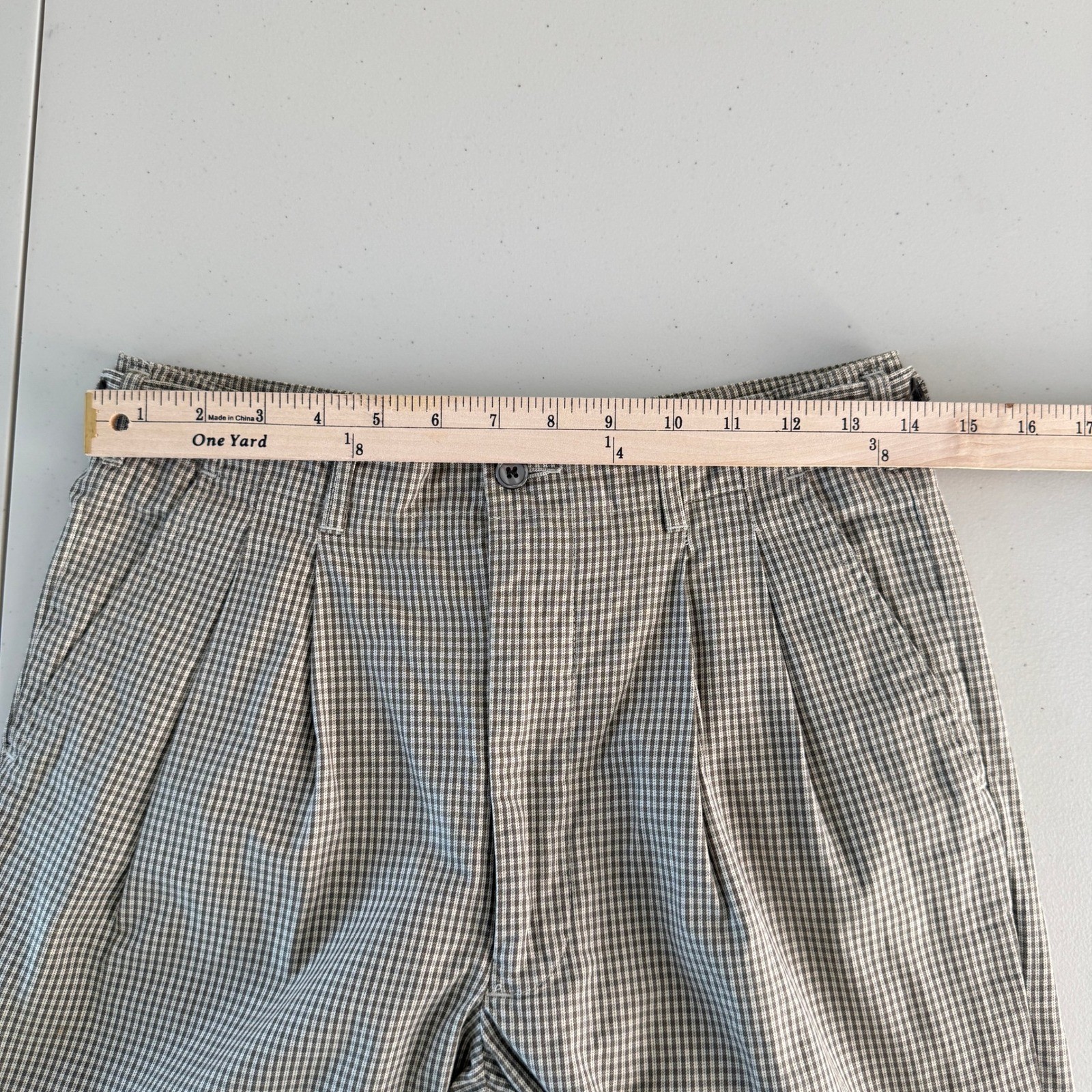 Vintage 90s Perry Ellis Trousers Womens 30 Cotton Pleated Gingham Dark Academia