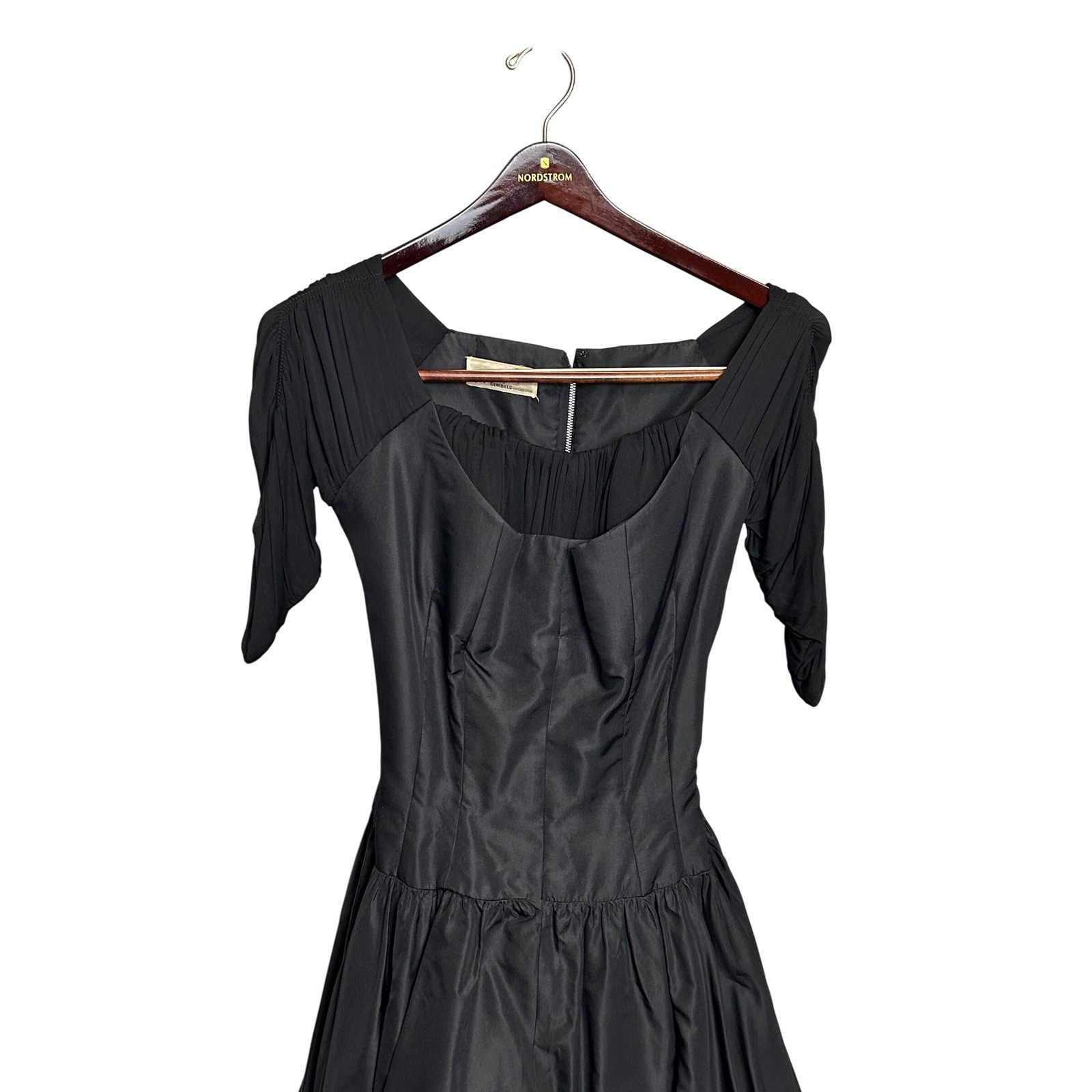 Vintage 1950s Black Taffeta Petticoat Cocktail Dress Small Dark Academia Pinup