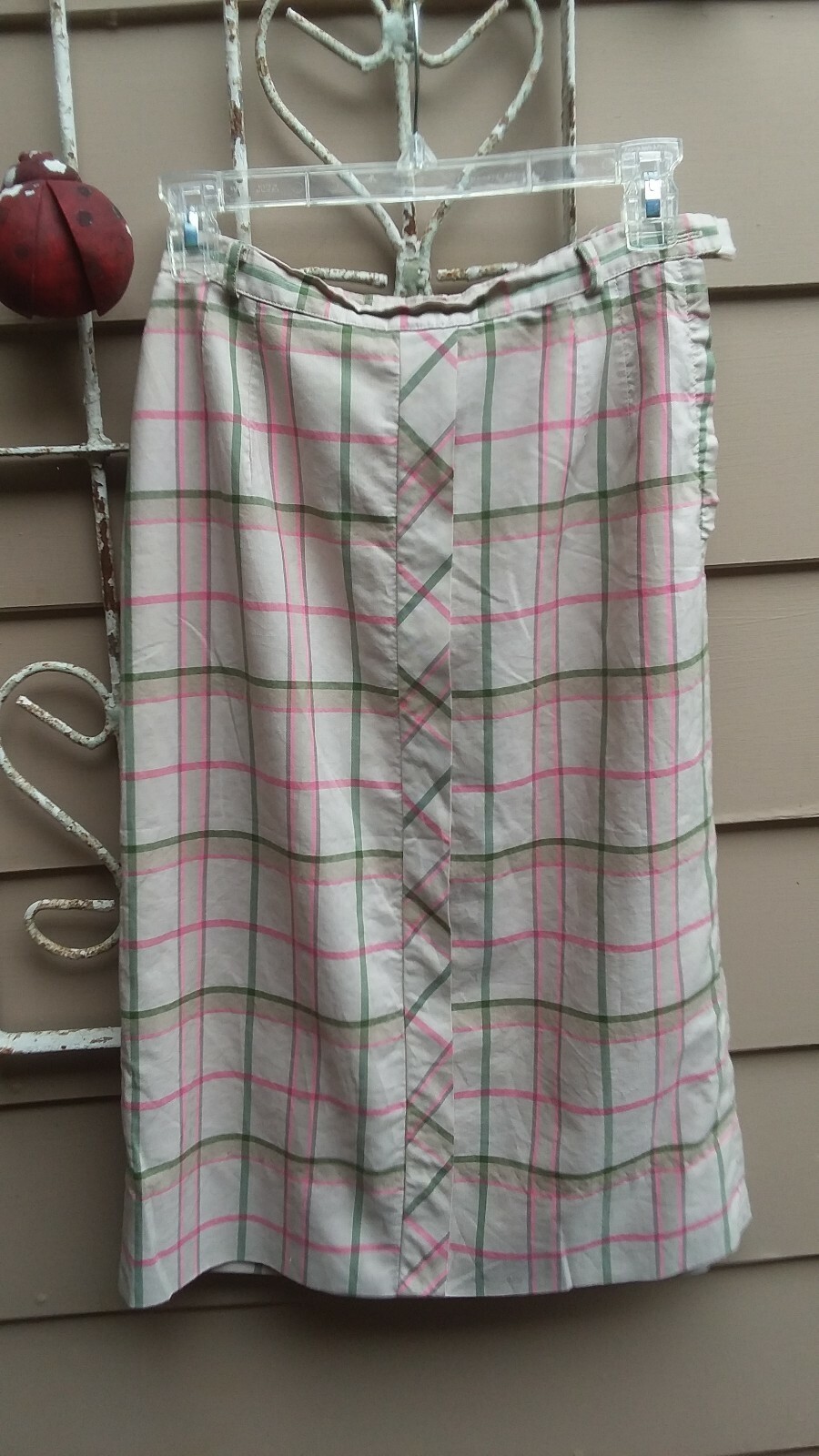 Vintage 60s womens/juniors skirt pink green plaid on beige by Bobbie Brooks