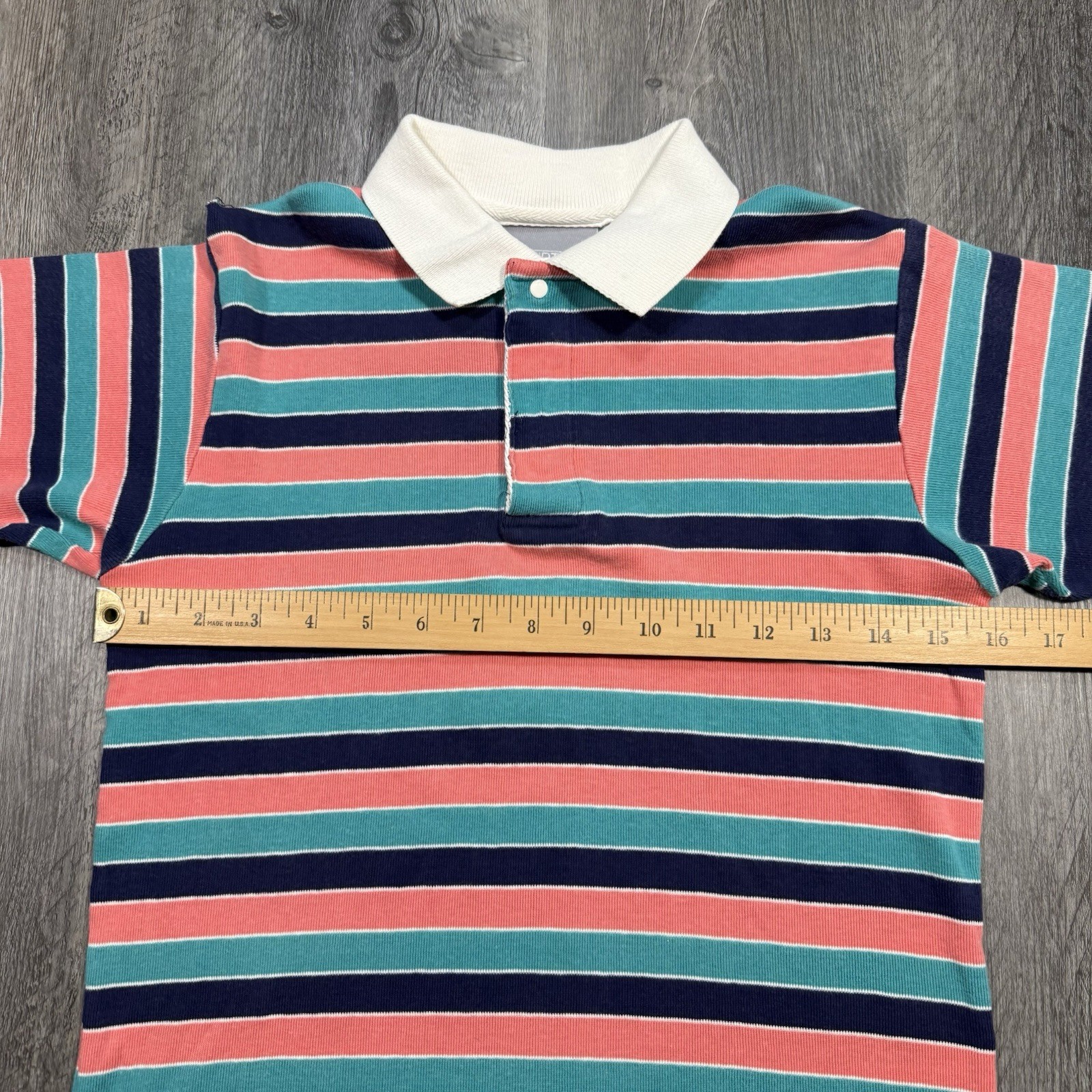 Vintage 90s Court Casuals Striped Polo Shirt Teal Pink Salmon USA Womens Small