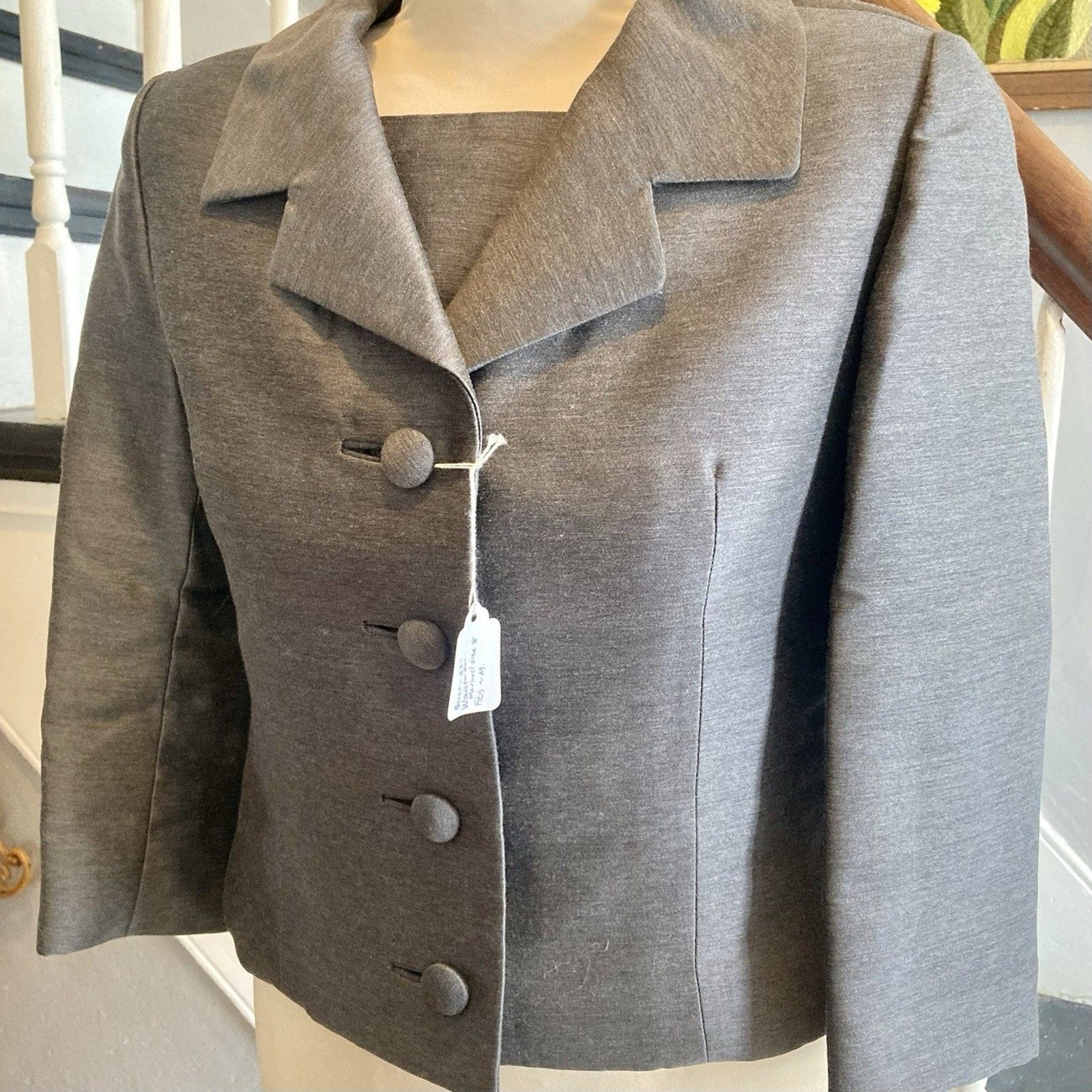 Early 1960s Grey Wool Mohair Suit Jacket And Matching Shell Cropped Mod Pinup