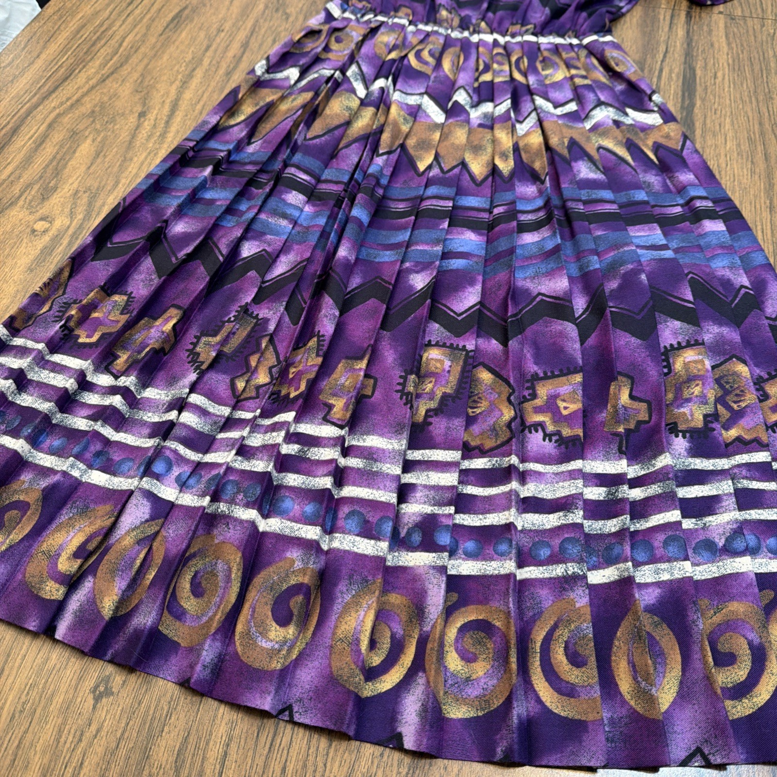 Vintage 90s Terri Ellen Pleated Midi Dress Purple Southwestern Whimsigoth Aztec