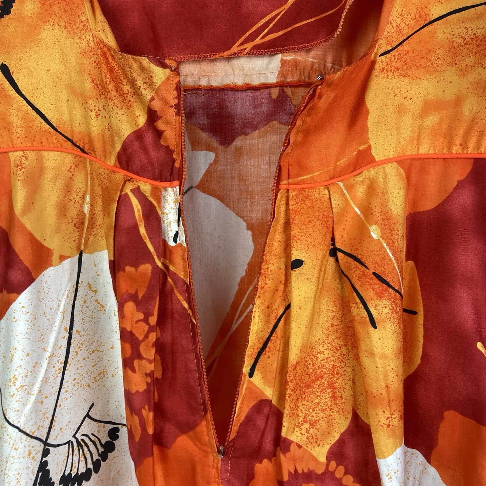 McInerny Hawaii Vintage Vtg 1970s 70s Maxi Mumu Poppy Floral Orange Dress sz L