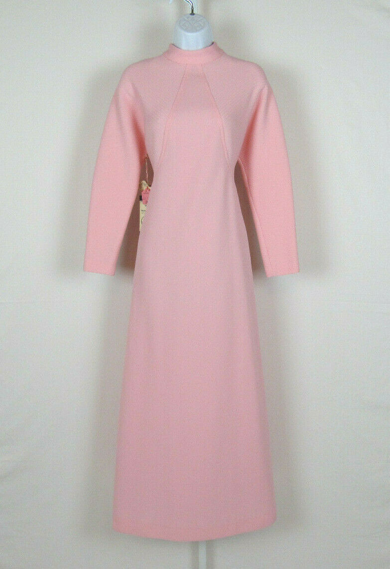 VTG 1960s 70s EDITIONS IN FASHION PINK POLYESTER DRESS RIBBED BODICE LONG SLEEVE