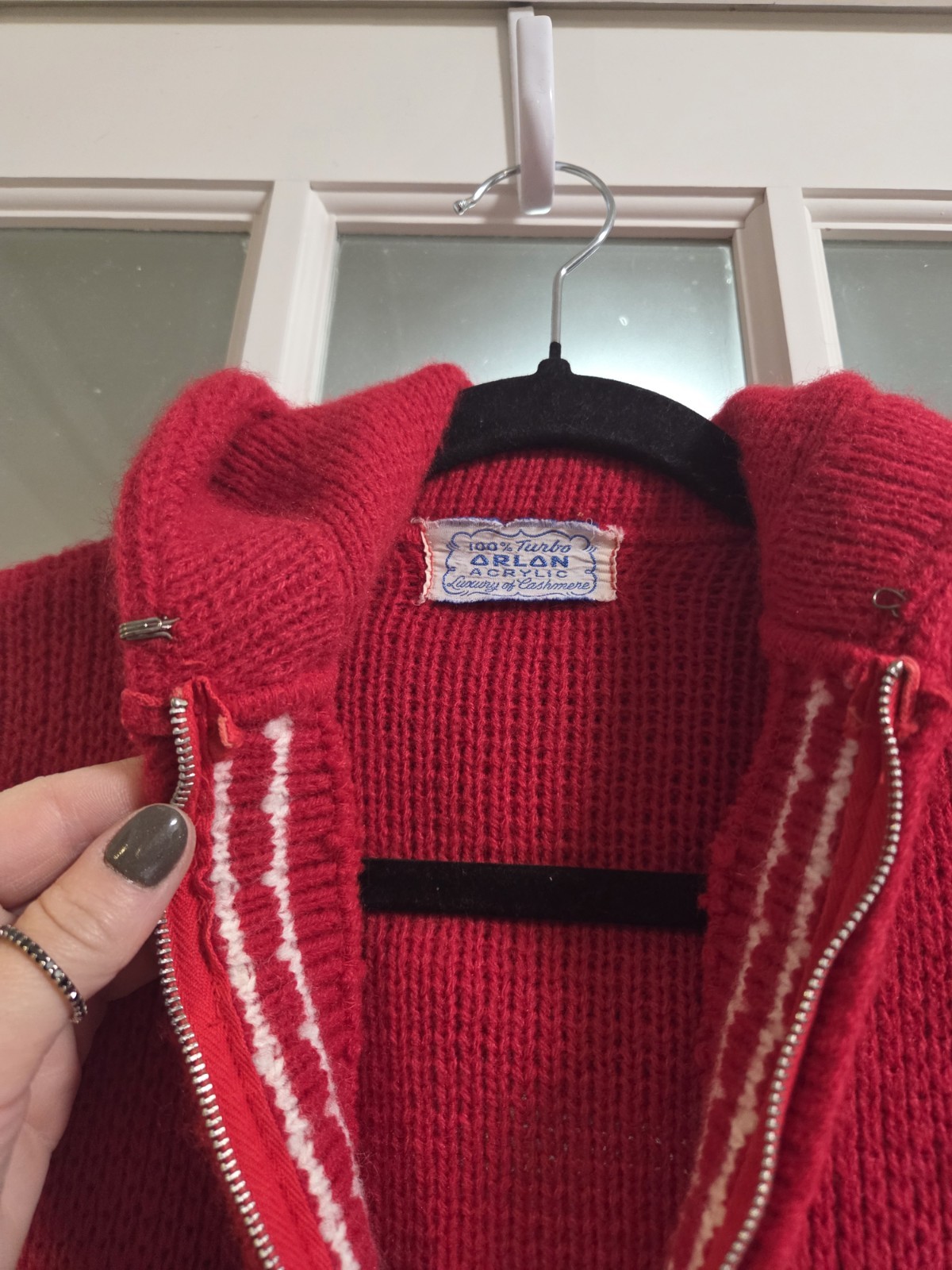 Vintage Orlon Acrylic Zip Cardigan Sweater Shawl Collar Nordic Ski Cottagecore S