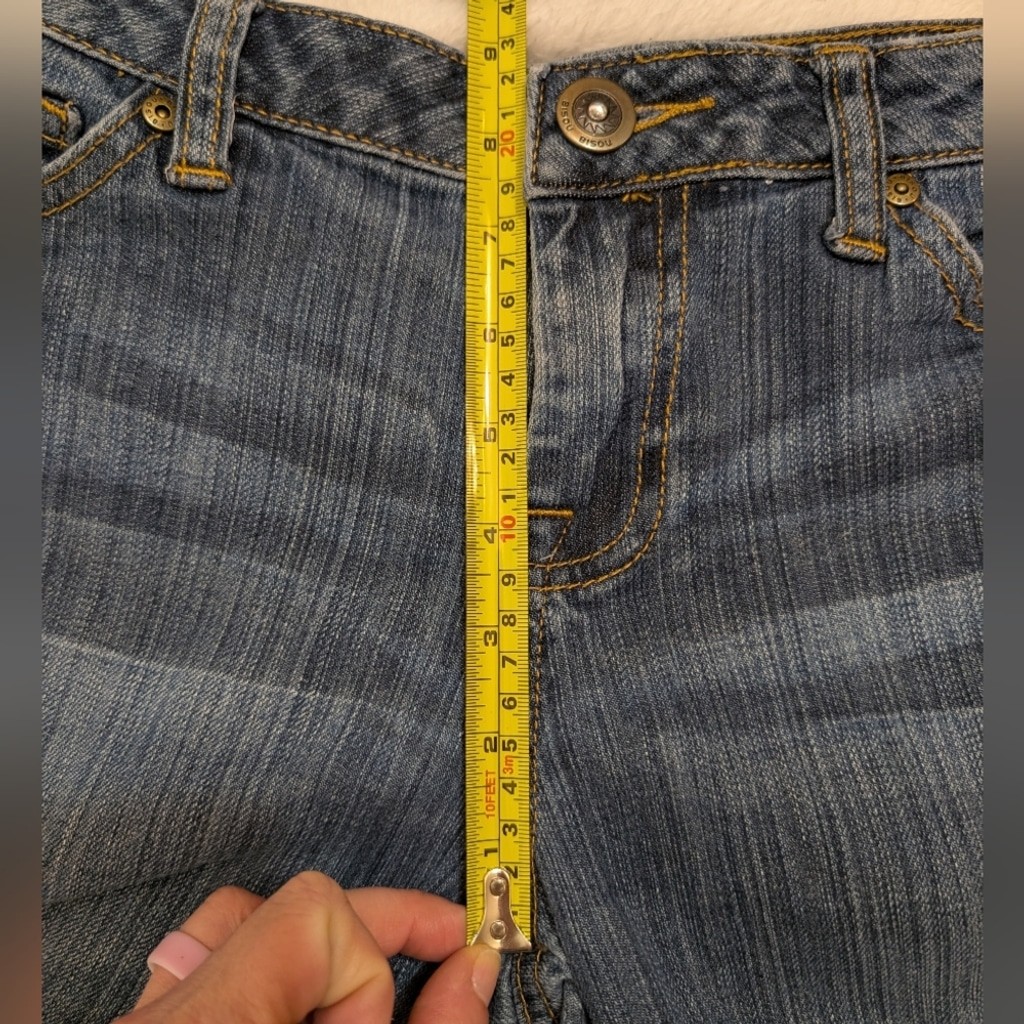 Bisou Bisou Y2K Bootcut Jeans Medium Wash Distressed Size 8