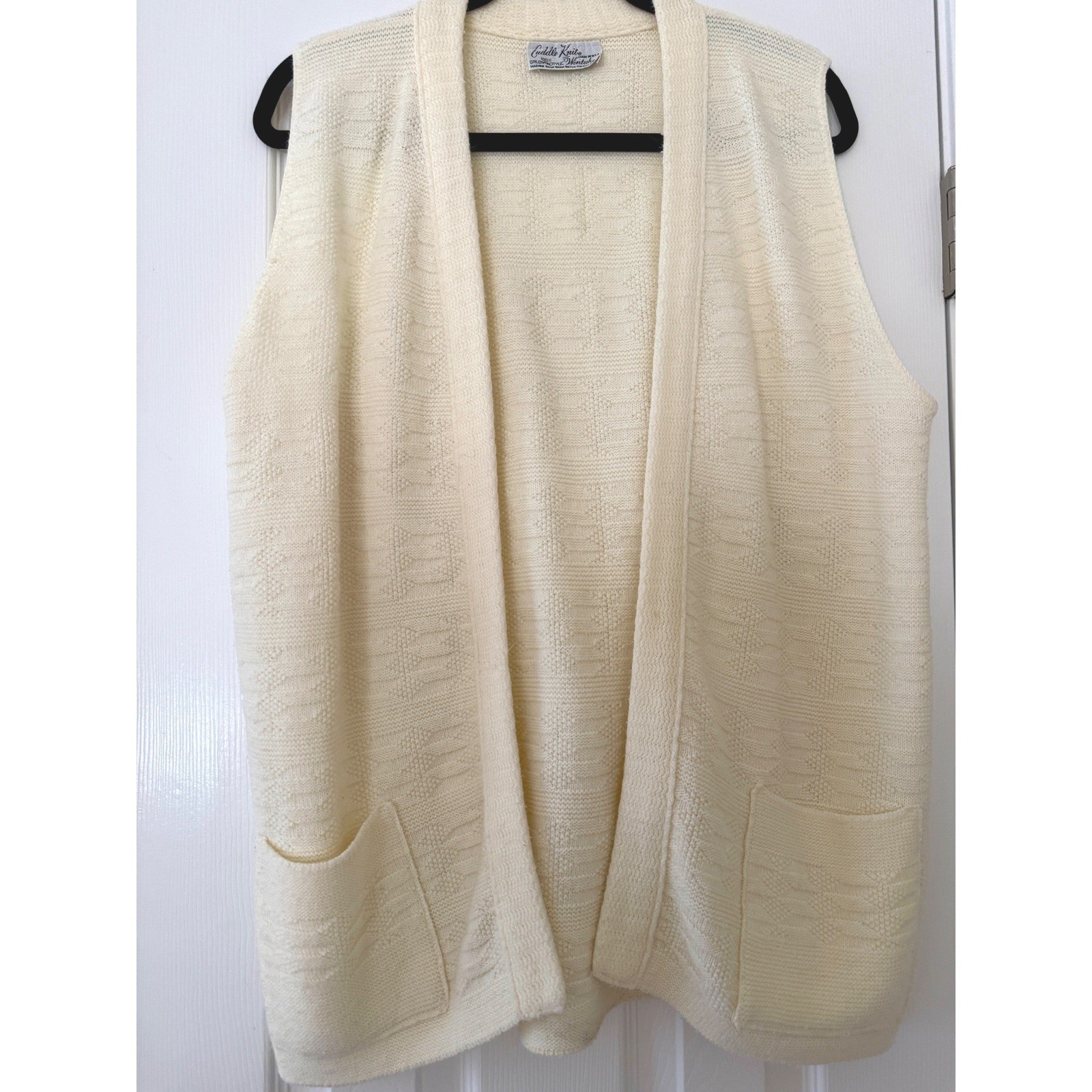 Cuddle Knits Womens Vintage Sweater Vest Knit Open Front Pockets Size M Cottage