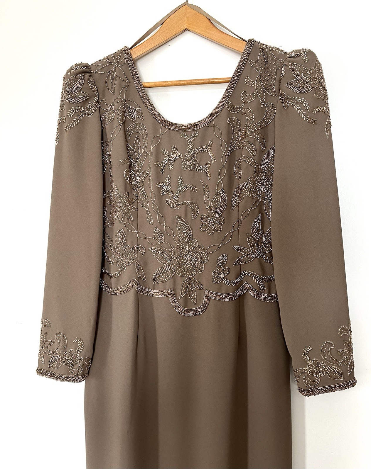 Vintage Taupe Mother Of The Bride Evening Gown Beaded