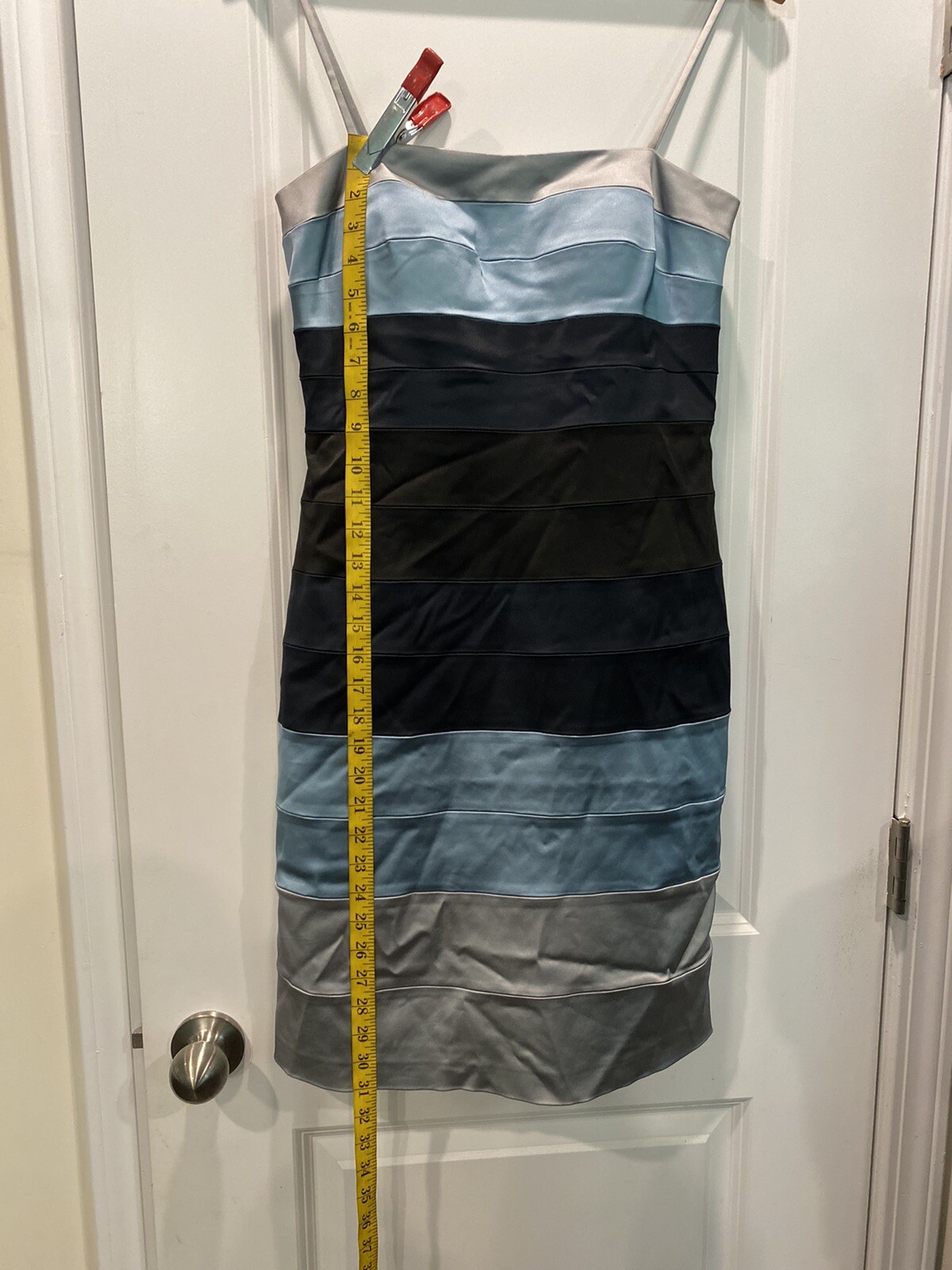 Vintage Oleg Cassini Blue Grey Black Pleated Sleeveless Stretchy Dress Size 6