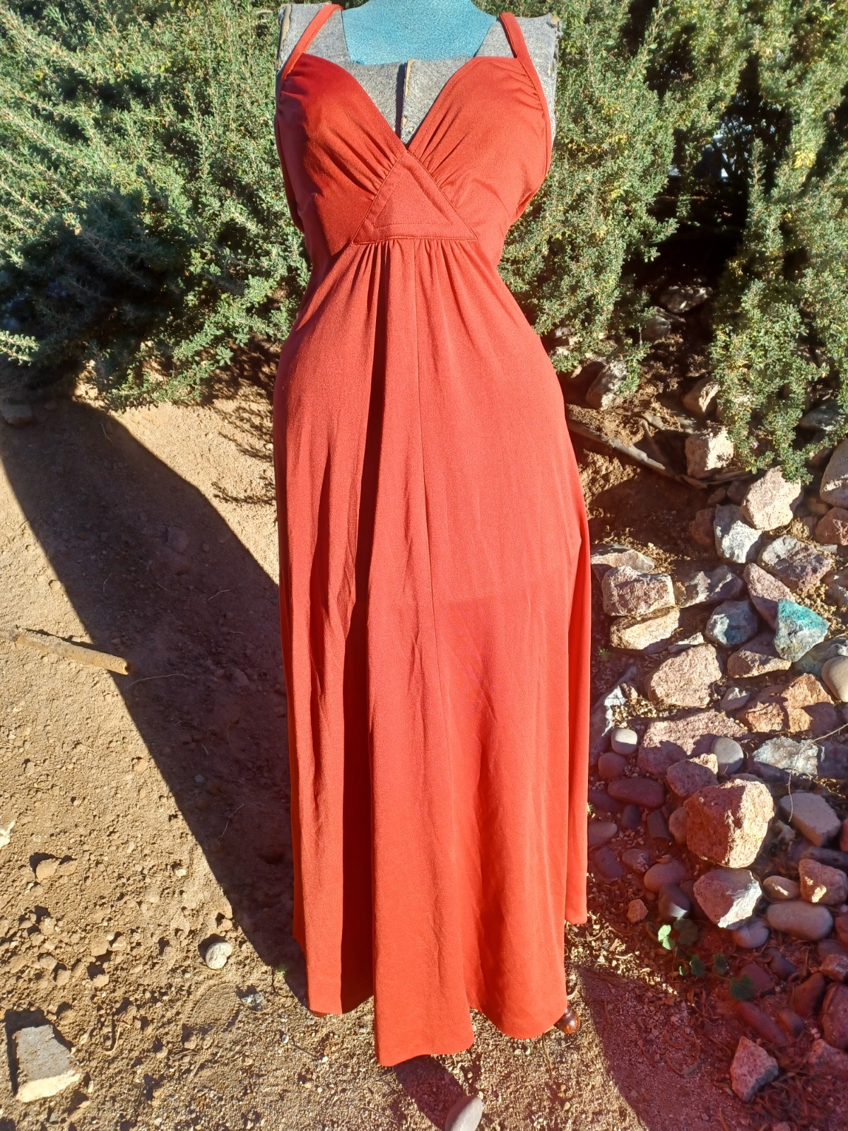 Vintage 1970s Orange-Red Strappy Disco Maxi-dress