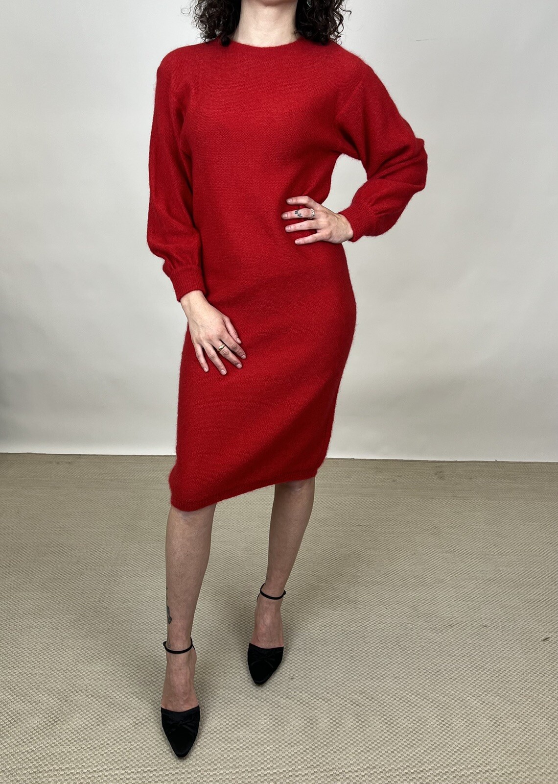 Vintage 1980s Karl Lagerfeld for Chloe Sweater Dress & Poncho Red Gray Designer