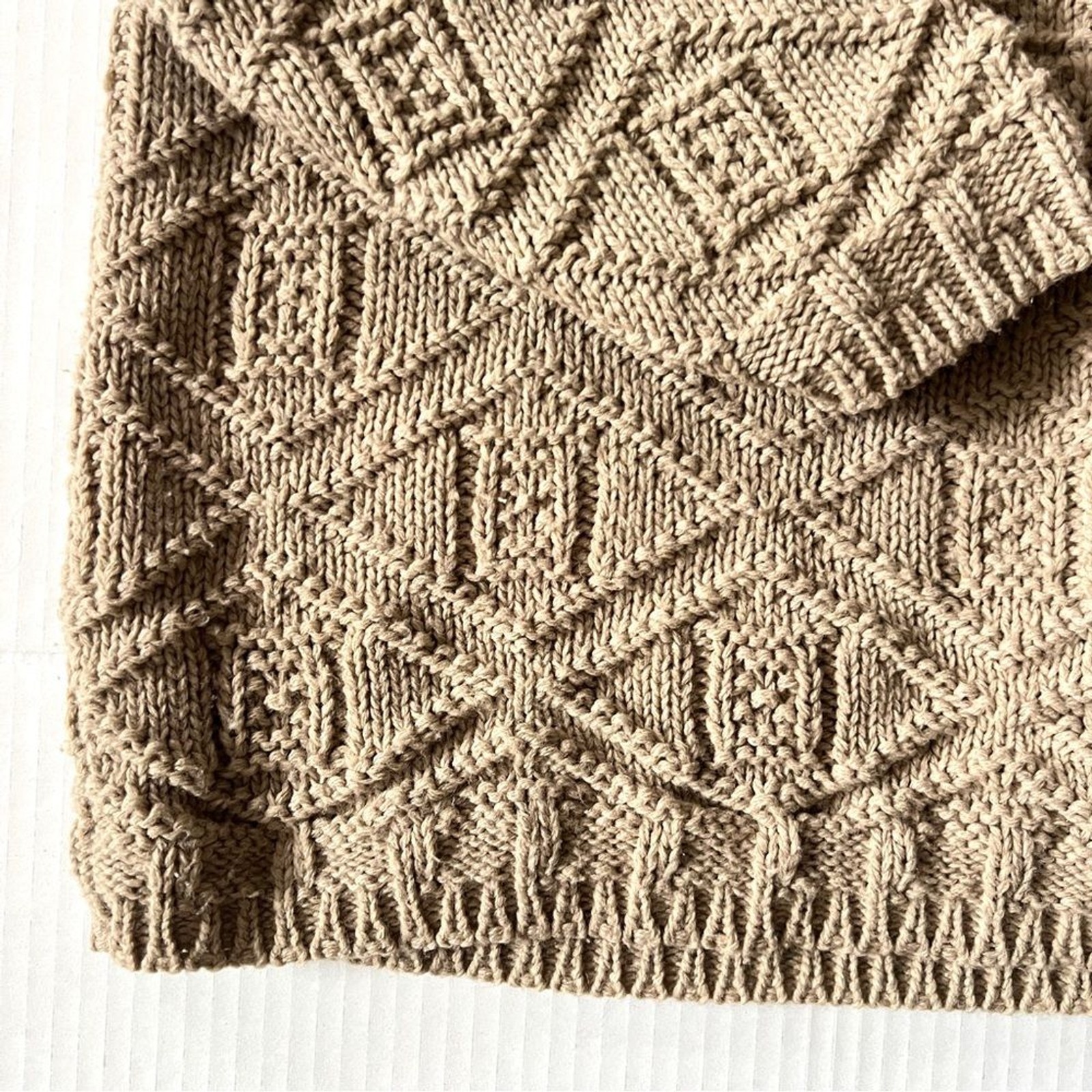 Vintage Aran Sweater Cotton Small / Medium Beige