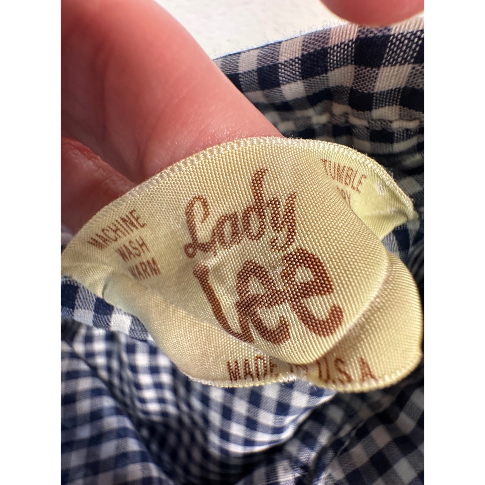 Lee Western Shirt Womens 9/10 Blue Gingham Pearl Snap Vintage Lady Lee USA Fair