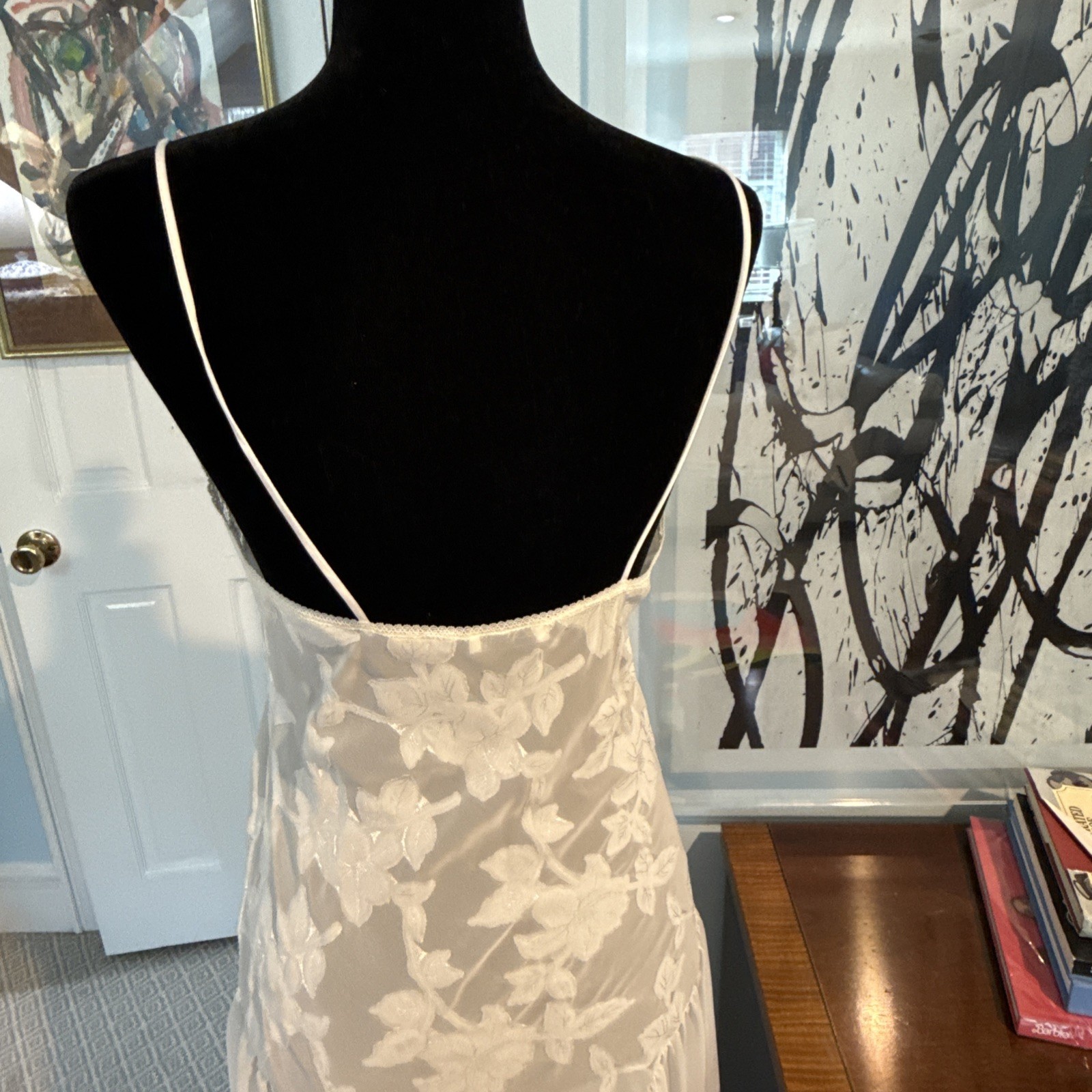 Vtg Blanche White Sheer/satin Lace Lingerie Boho Maxi Night Gown Small 80s slits