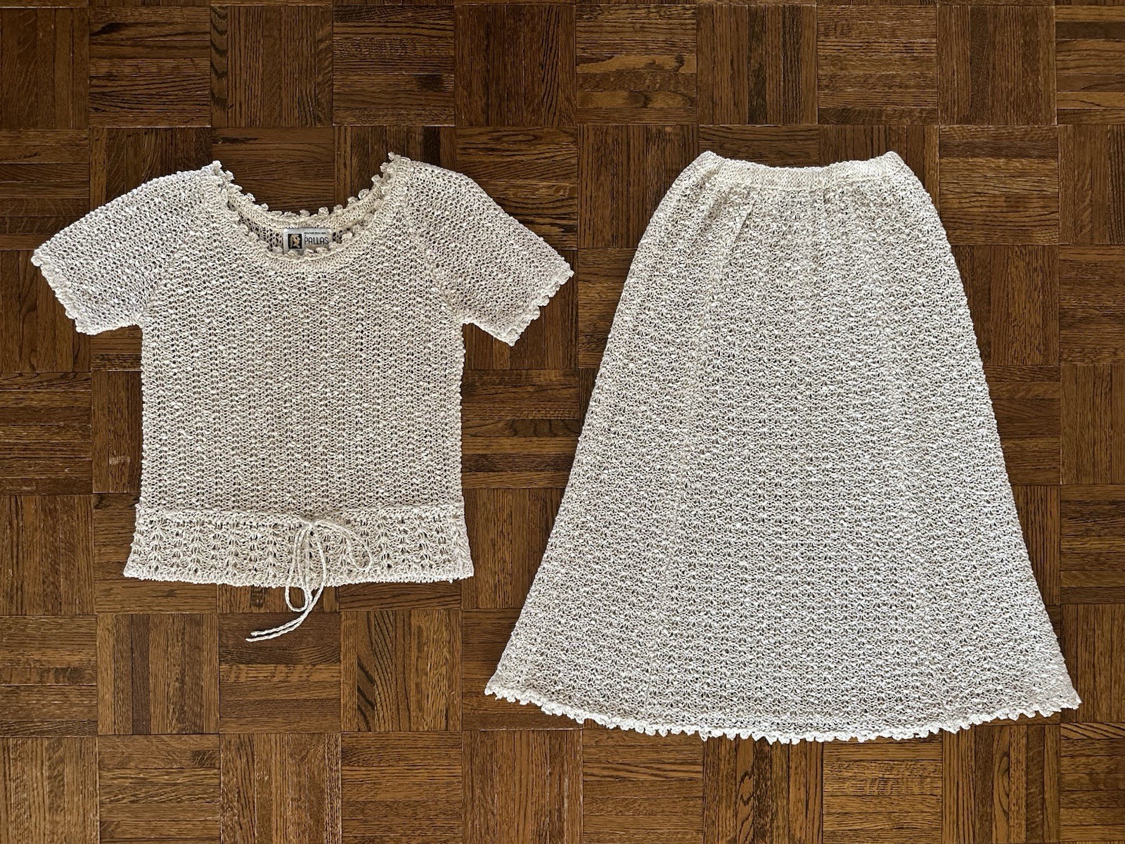 1970s A Pallas Original Hand Loomed Irish Linen Knit [Dress/Skirt/Set] Boho VTG