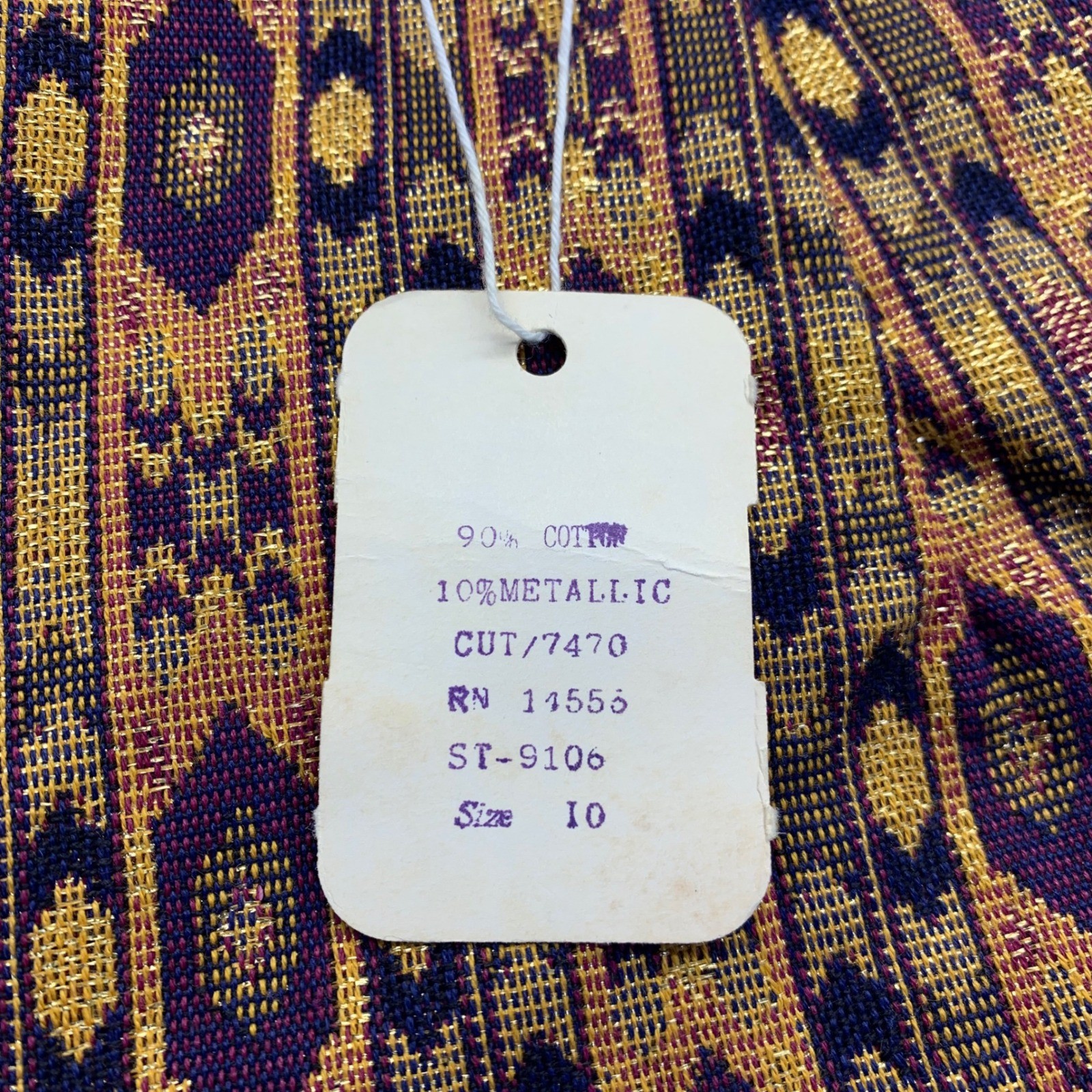 Vintage BSAC ILGWU Wide Leg Palazzo Pants Purple Gold Metallic Ikat Print Sz 10