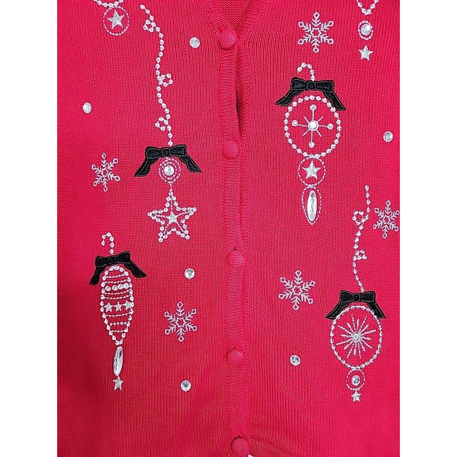 Merry & Bright Sequin Rhinestone Ornaments Christmas Holiday Sweater Vest Sz L
