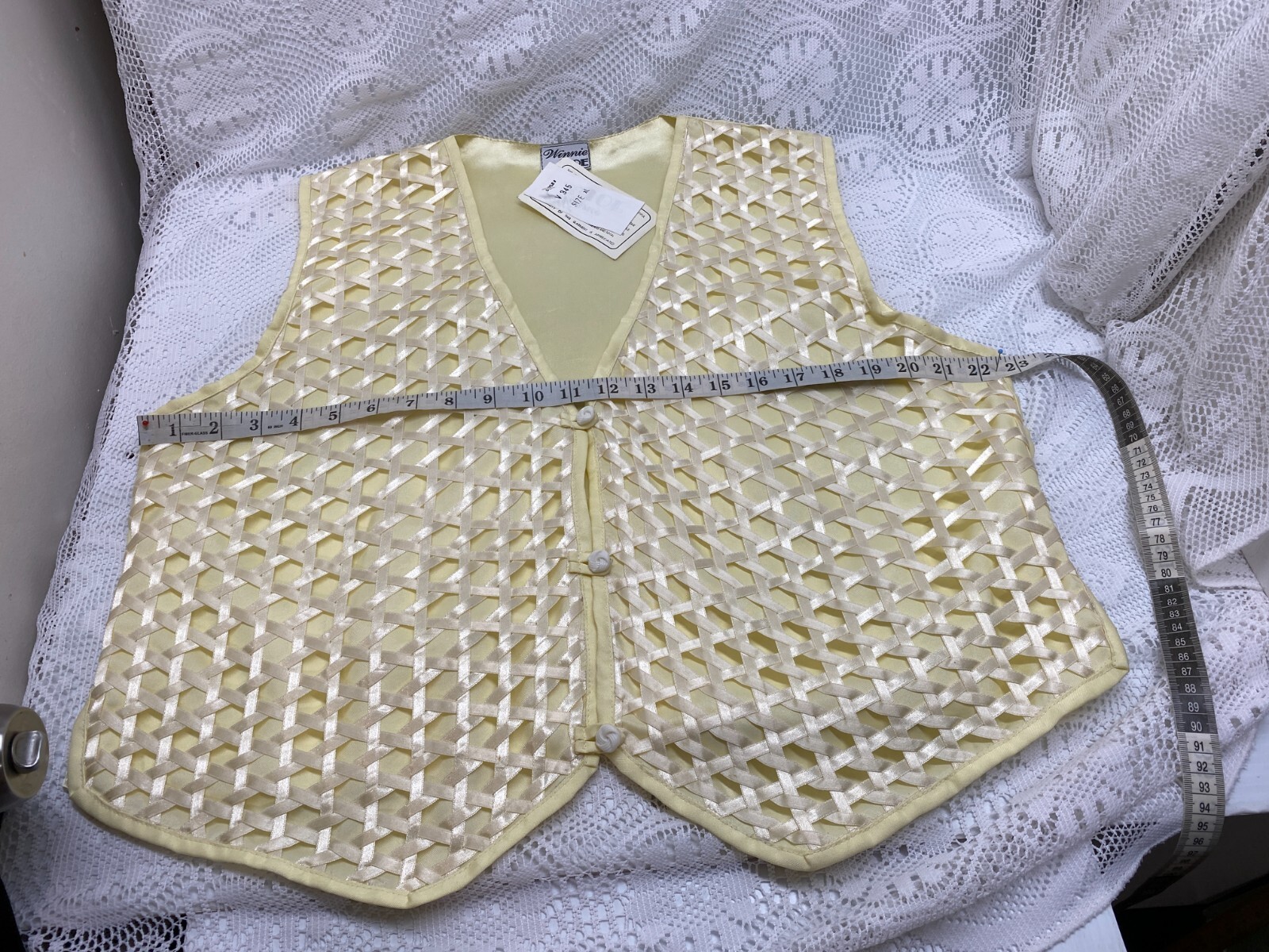 Vintage VEST -Winnie & JOE Woven RIBBON DECORATIVE Button up SIZE XL 70s80s90s