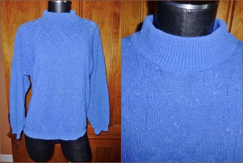 Vtg 80s Lurex Metallic Silver Shimmer Knit Blue Kawaii Retro SWEATER Pullover L