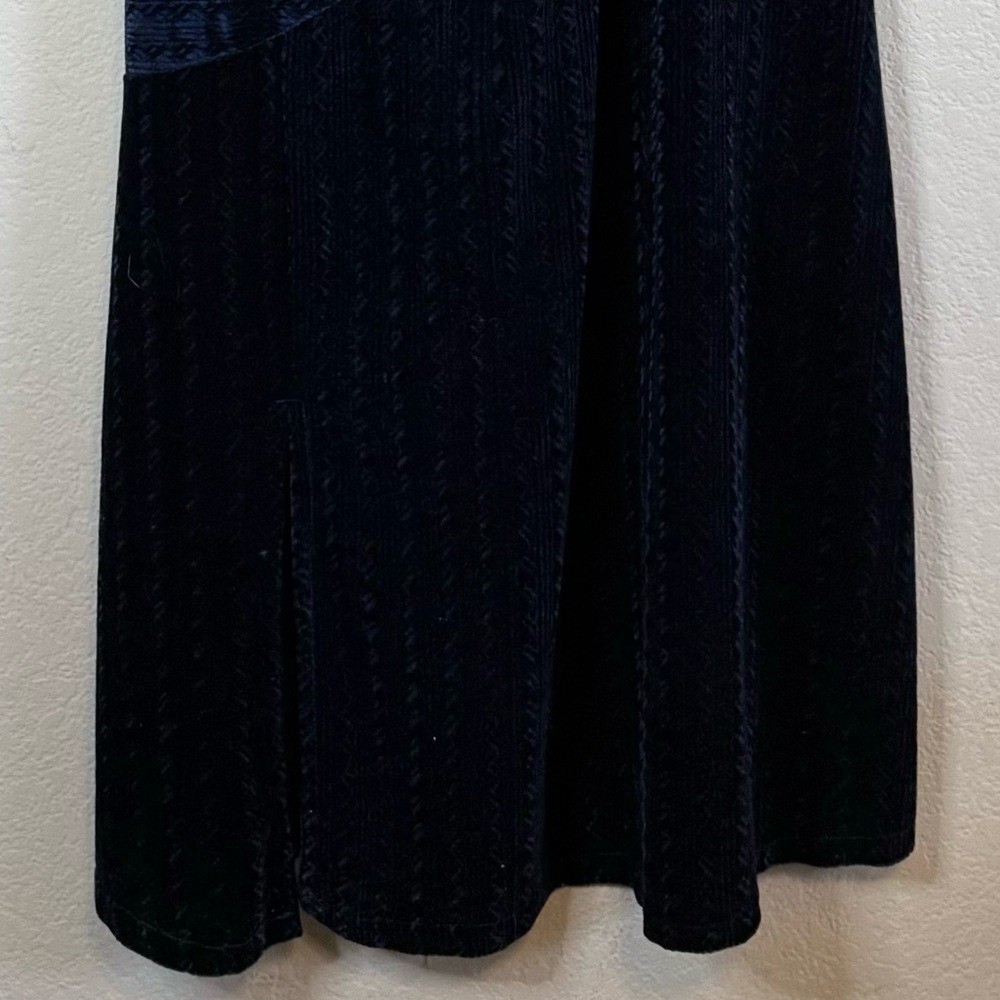 Dark Navy Blue Velvet Surplice Vintage Knee Length Dress Size Large