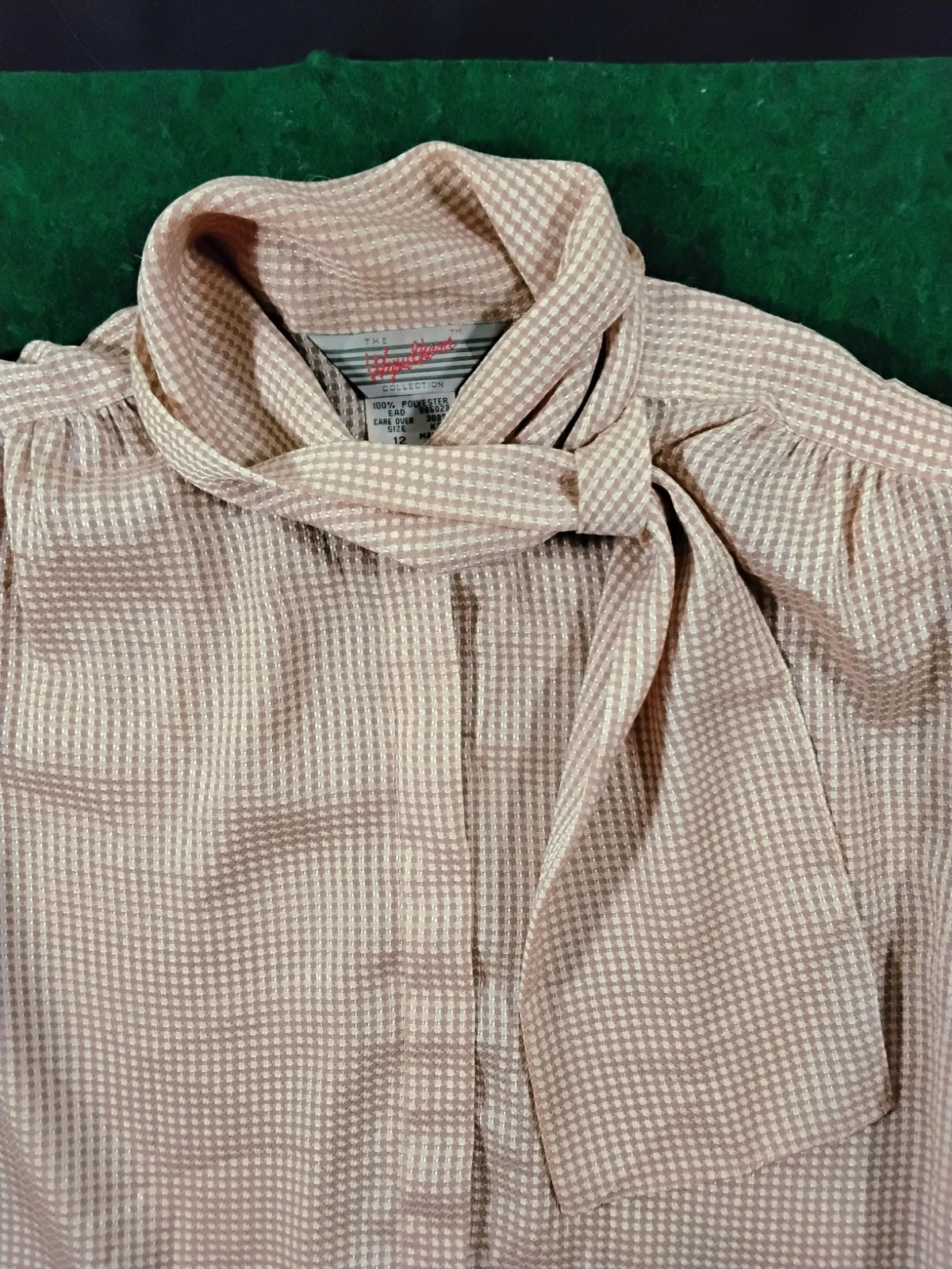 Vtg 80s The Windham Collection Tie Neck Blouse Cream/Peach Long Sleeves Sz 12