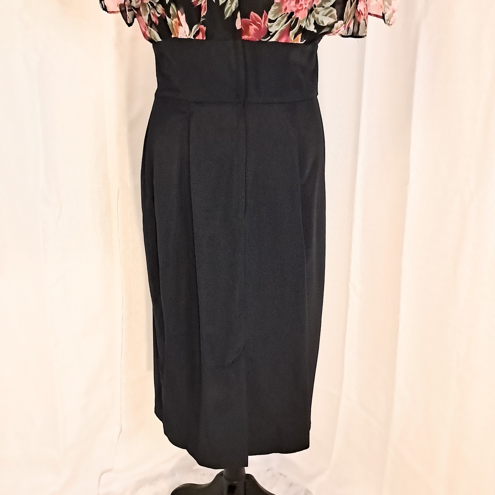 Vintage 80s Phoebe Floral Coquette Midi Dress 40s Inspired Silhouette Sz 14