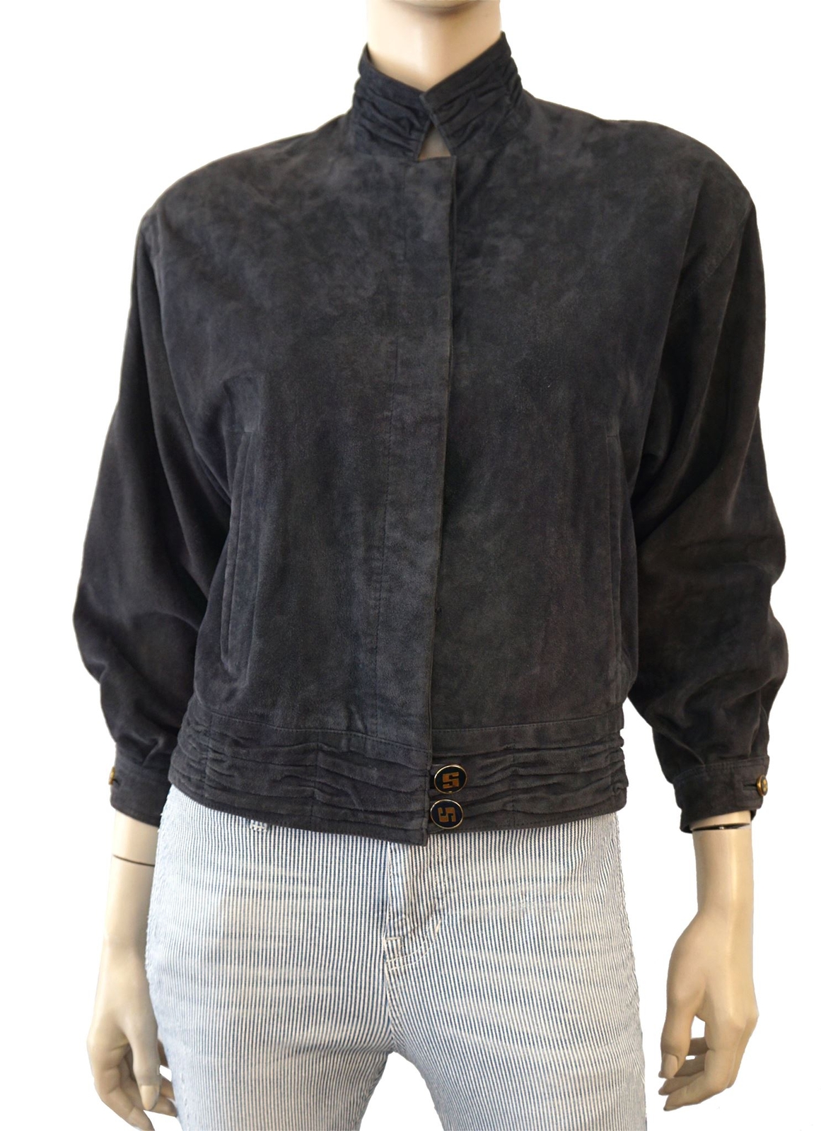 Vintage 80s SKIN ALTA MODA IN PELLE Slate Blue Gray Suede Jacket