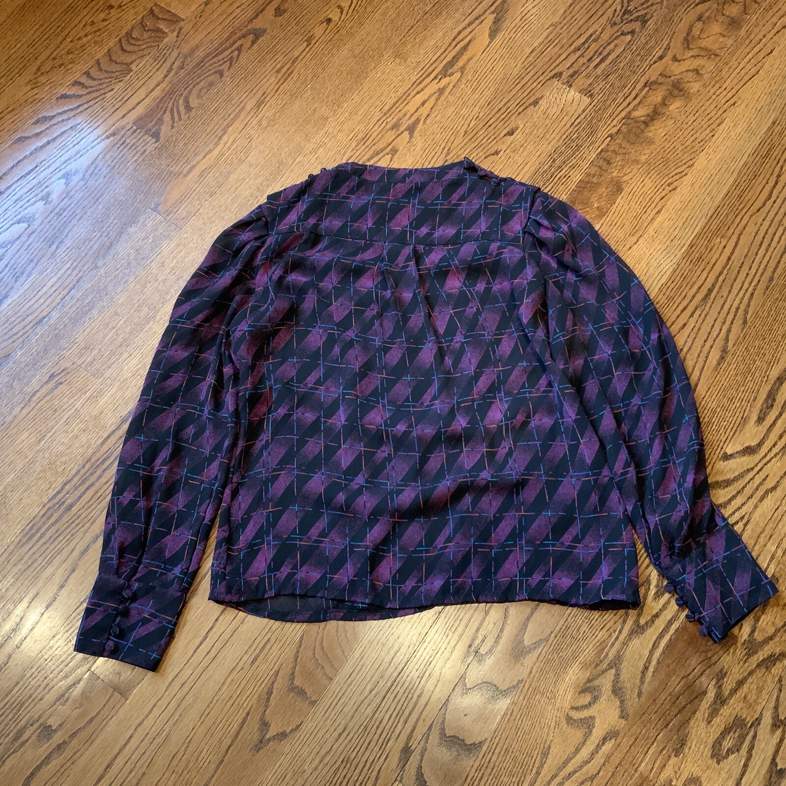 Vintage 80s 90s Women’s Blouse Sz 10 Geometric Balloon Sleeve Academia Goth Punk