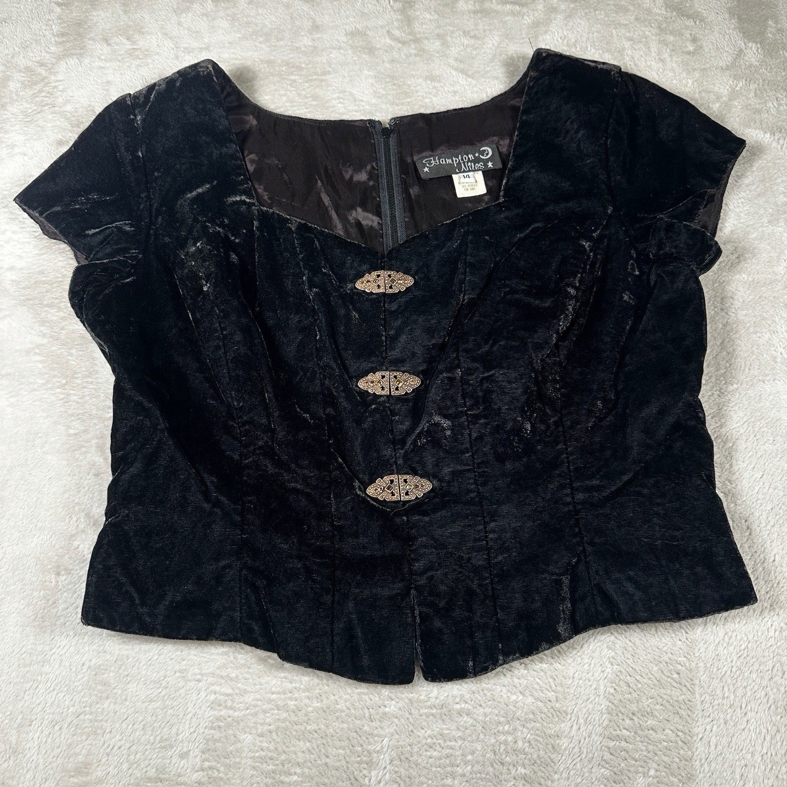 Vintage Hampton Nites 14 Black Velvet Corset Top Goth Whimsy Gothic Y2K USA