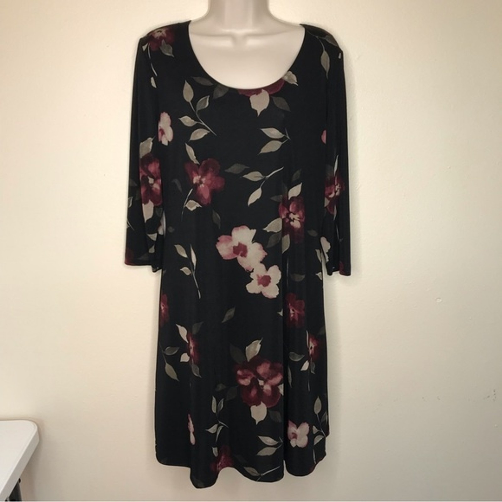 Vintage Imagio Floral Slinky Stretchy Sheath Dress Women Size Large Made In USA
